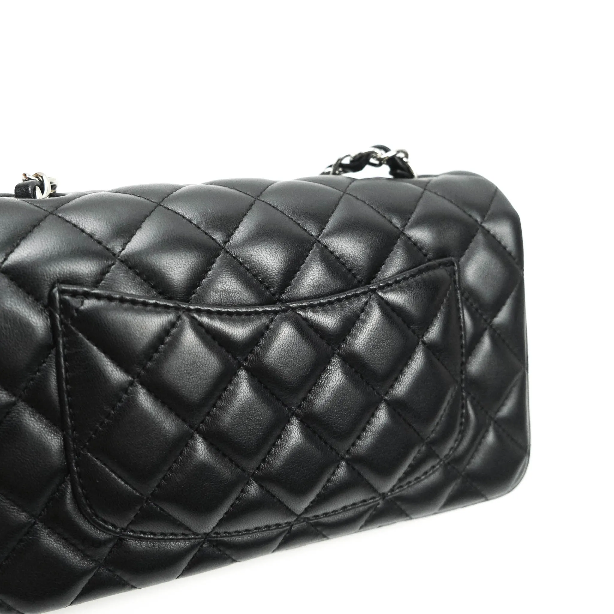 Chanel Quilted Mini Rectangular Black Lambskin Silver Hardware