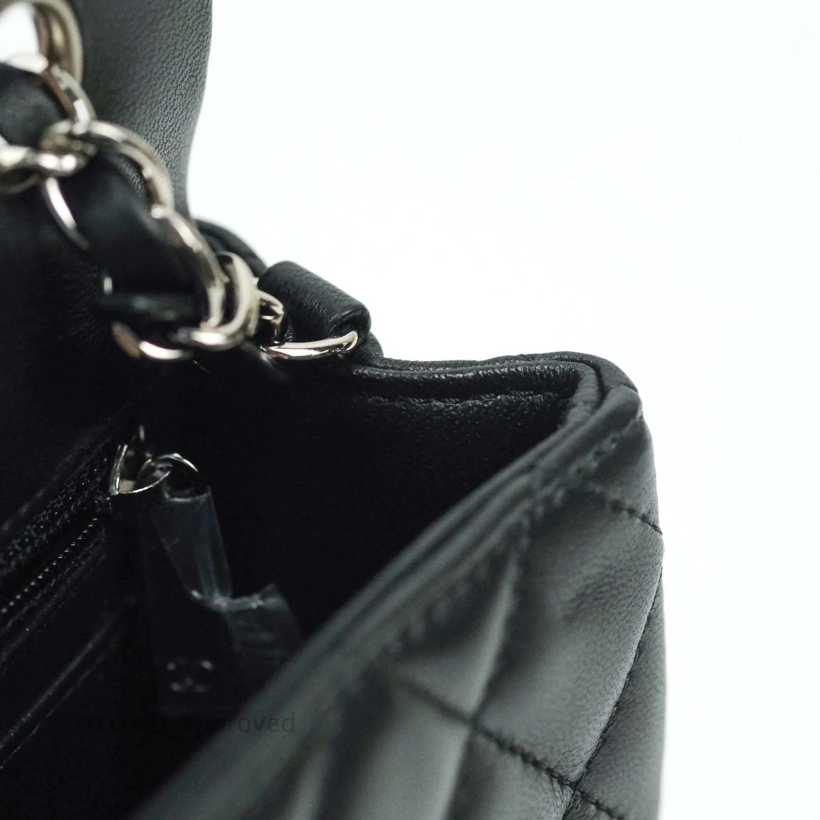 Chanel Quilted Mini Rectangular Black Lambskin Silver Hardware