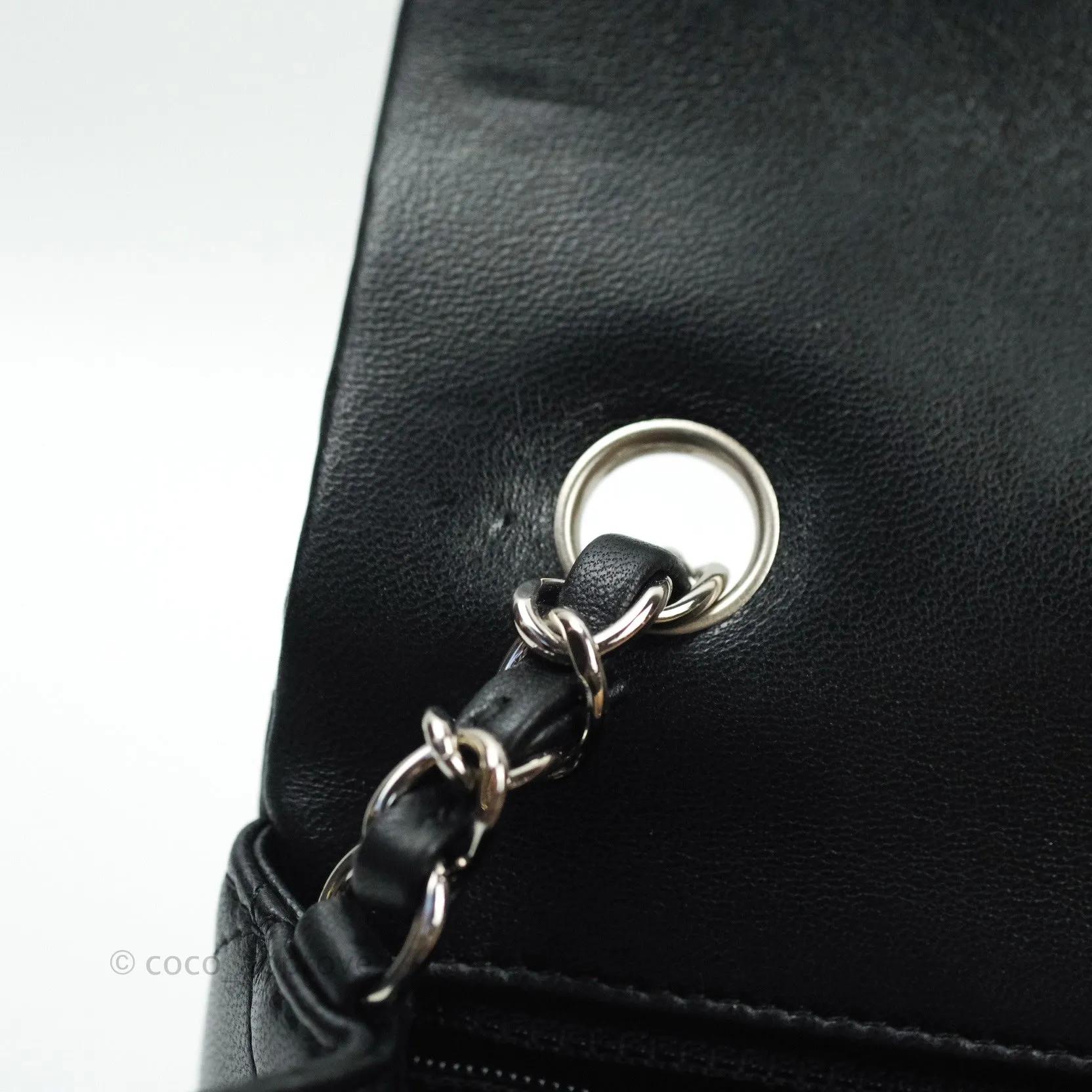 Chanel Quilted Mini Rectangular Black Lambskin Silver Hardware