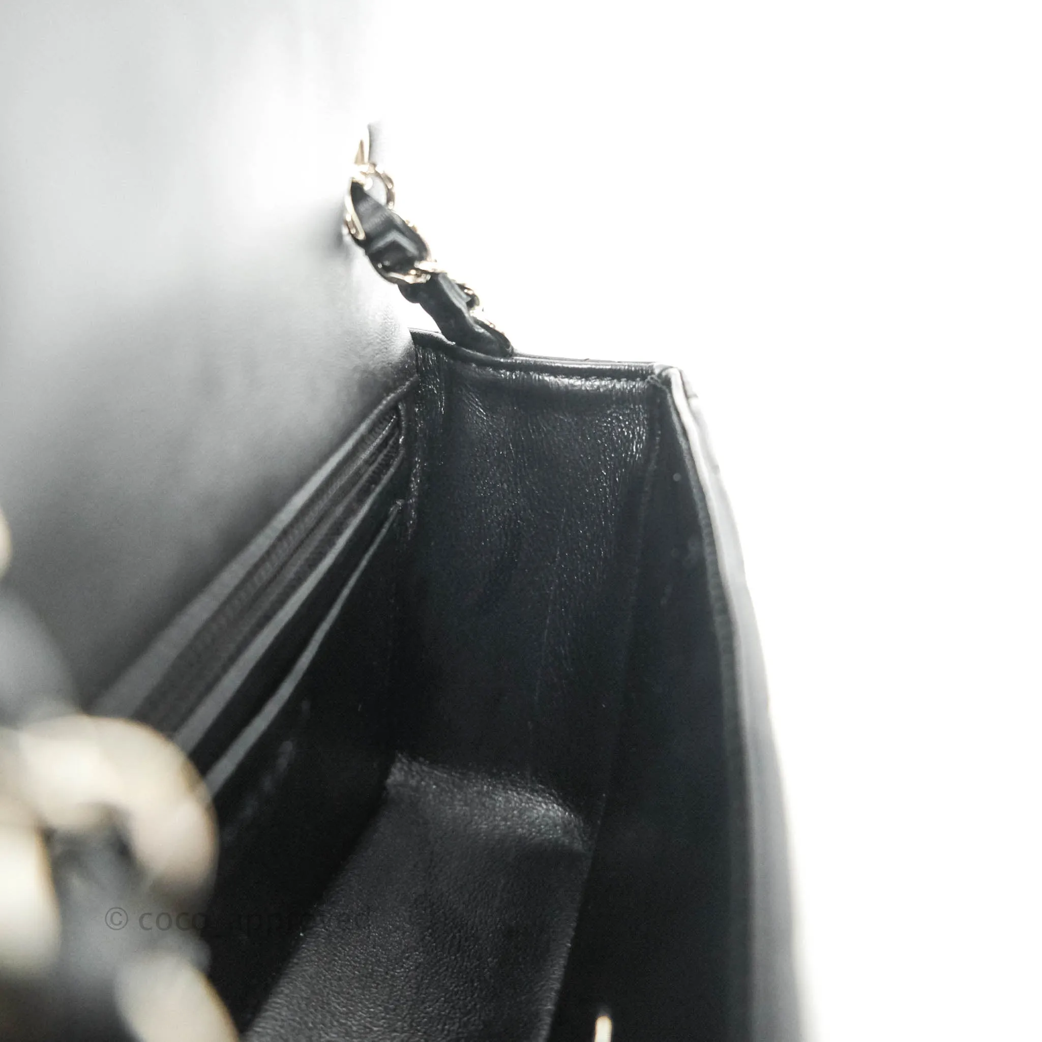 Chanel Quilted Mini Rectangular Black Lambskin Silver Hardware