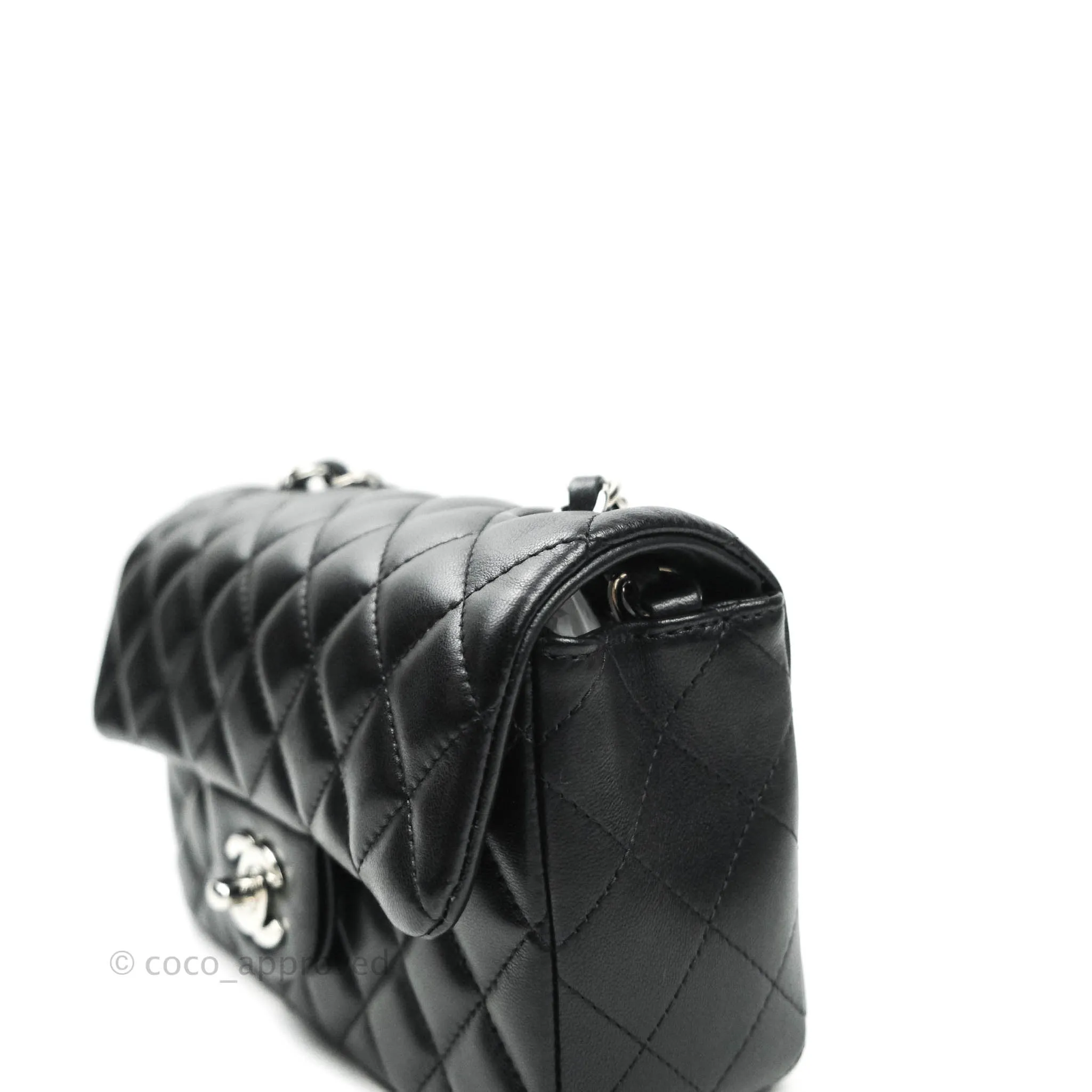 Chanel Quilted Mini Rectangular Black Lambskin Silver Hardware