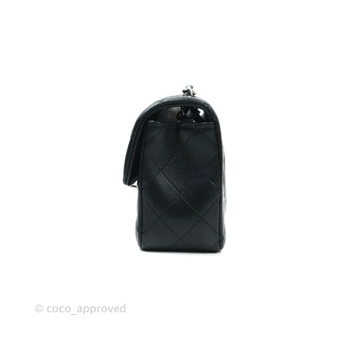 Chanel Quilted Mini Rectangular Black Lambskin Silver Hardware
