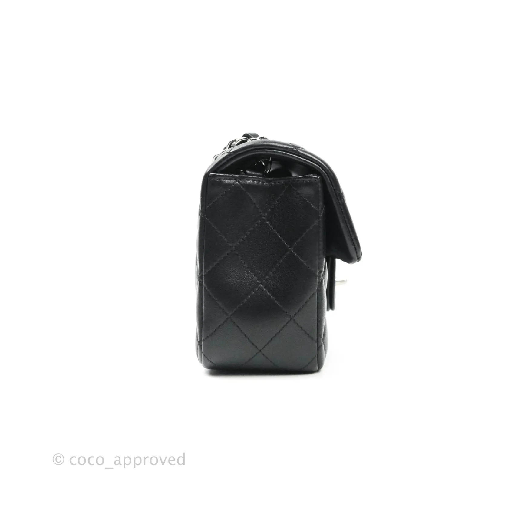 Chanel Quilted Mini Rectangular Black Lambskin Silver Hardware