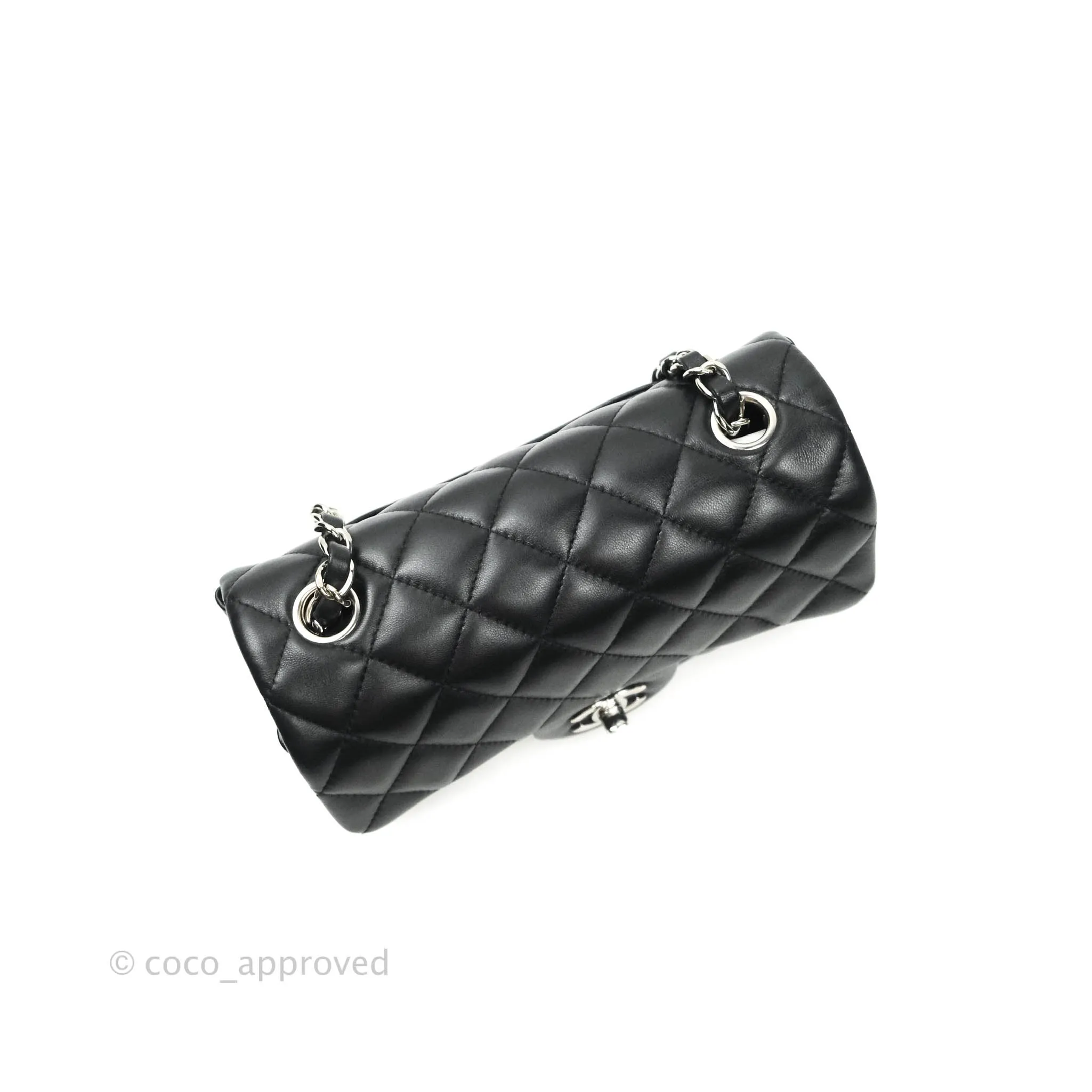 Chanel Quilted Mini Rectangular Black Lambskin Silver Hardware