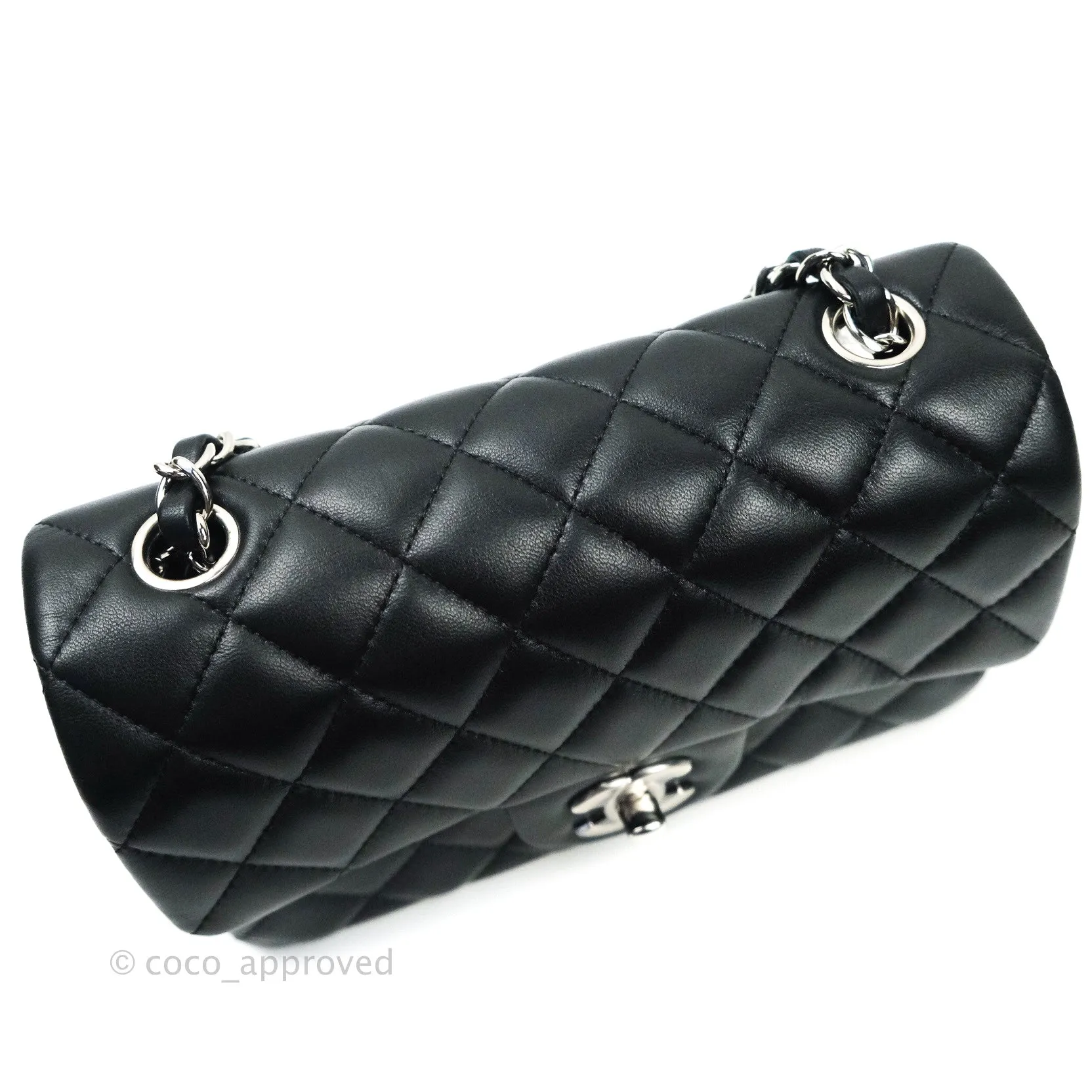 Chanel Quilted Mini Rectangular Black Lambskin Silver Hardware