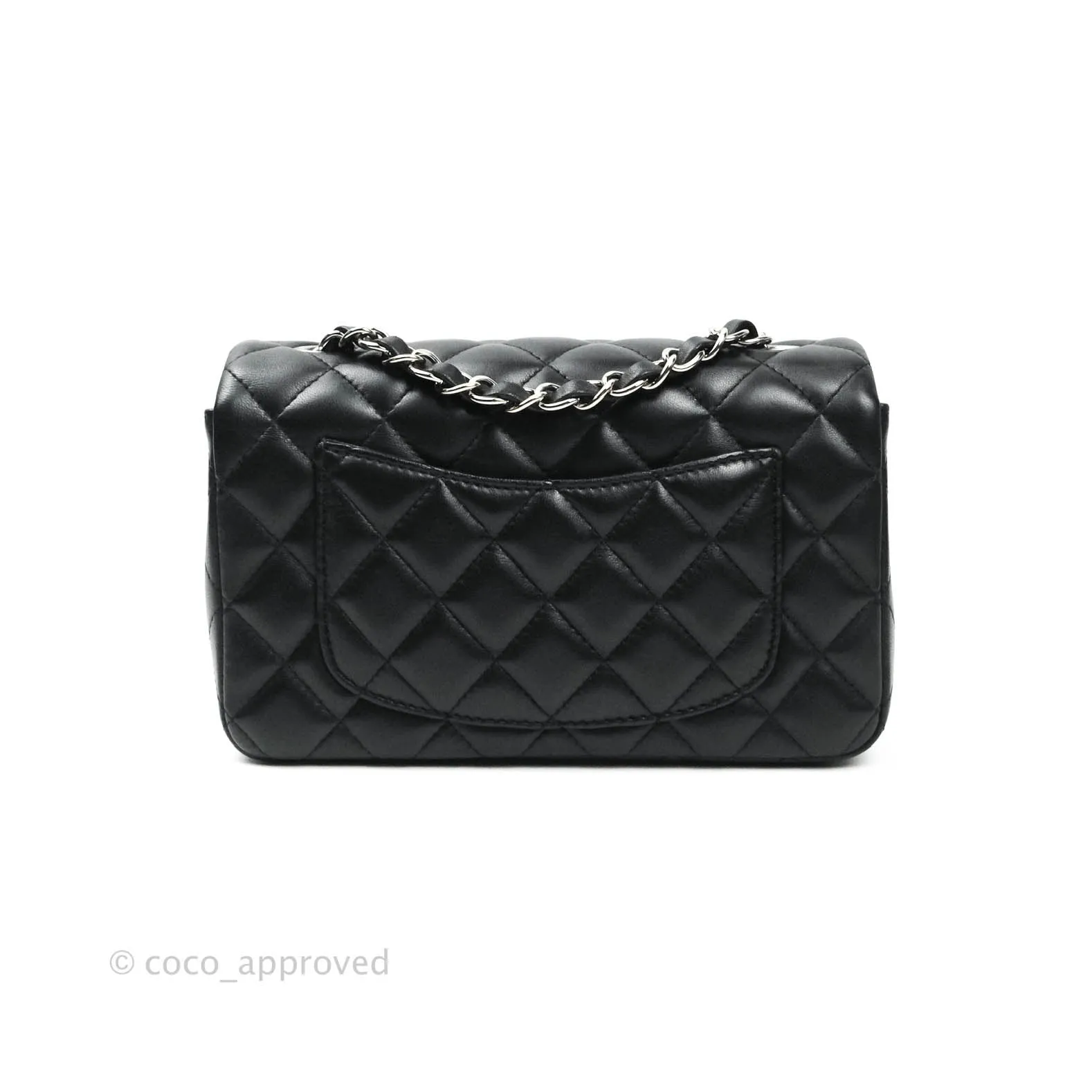 Chanel Quilted Mini Rectangular Black Lambskin Silver Hardware