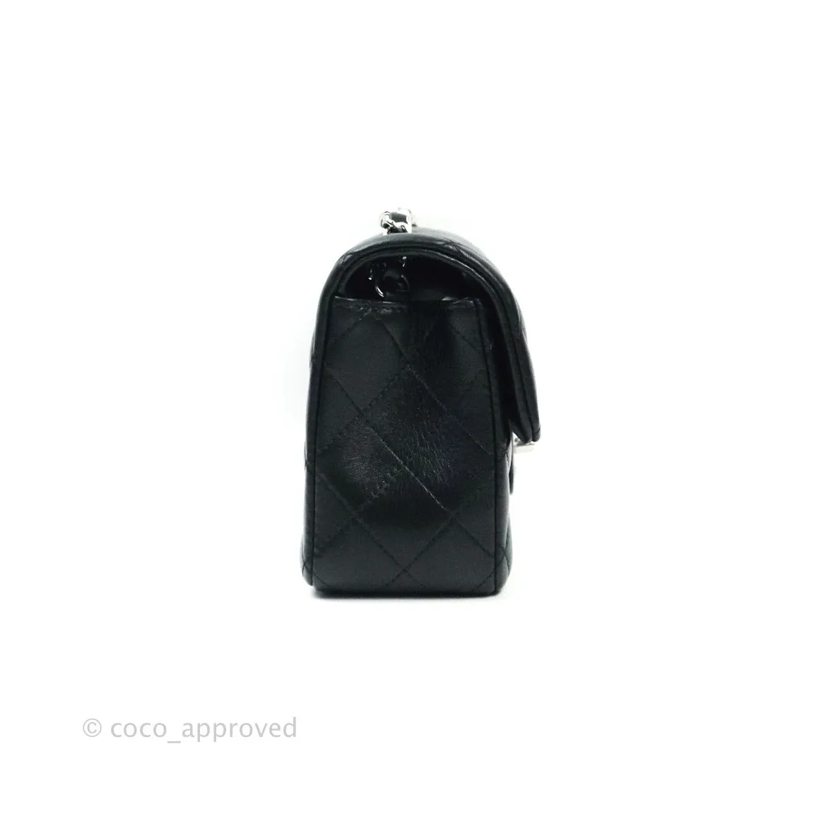 Chanel Quilted Mini Rectangular Black Lambskin Silver Hardware