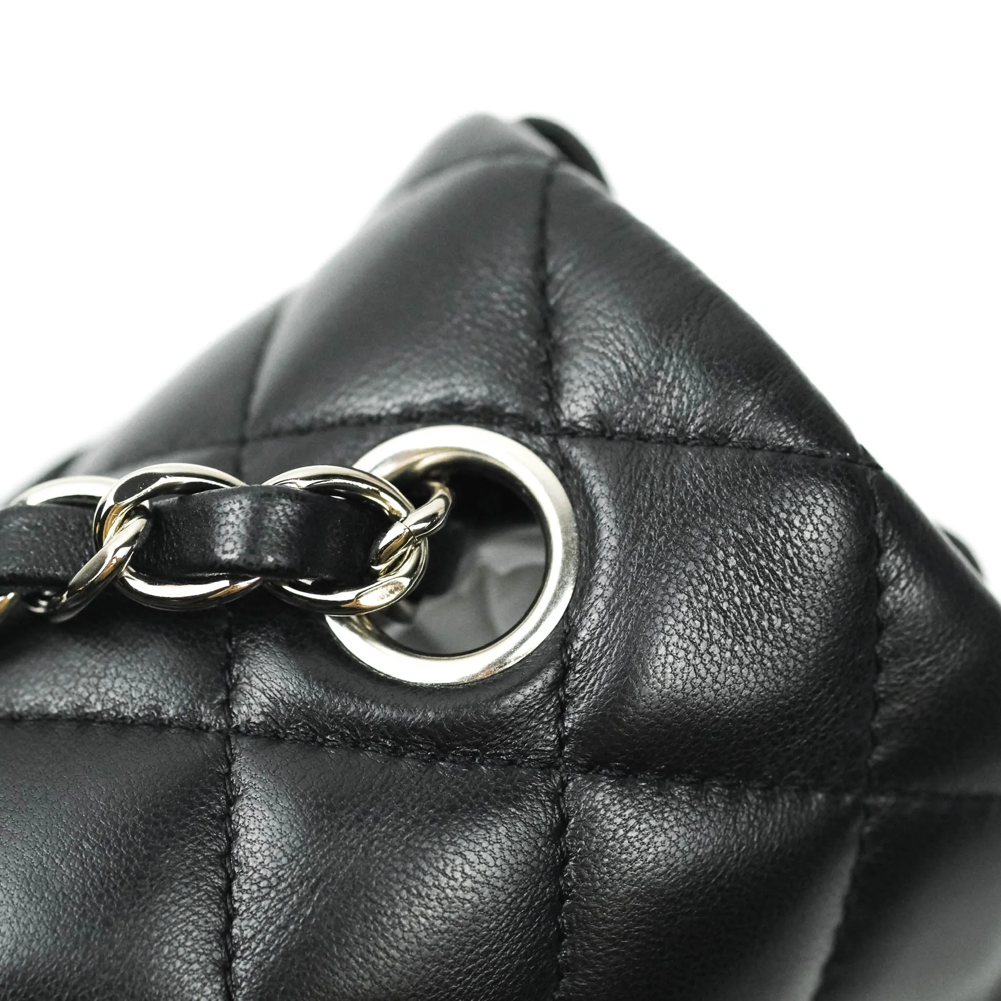 Chanel Quilted Mini Rectangular Black Lambskin Silver Hardware