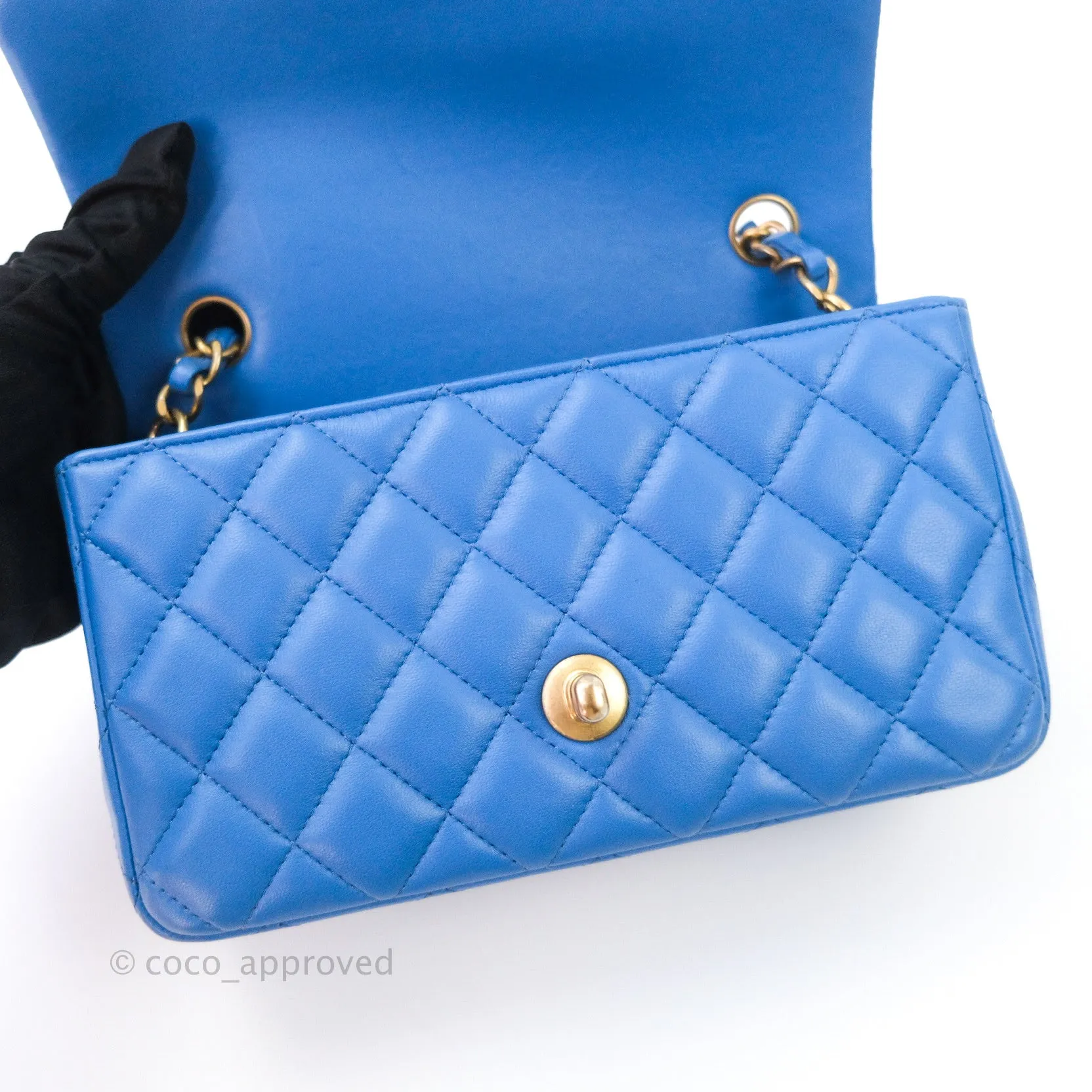 Chanel Quilted Mini Rectangular Blue Lambskin Gold Hardware