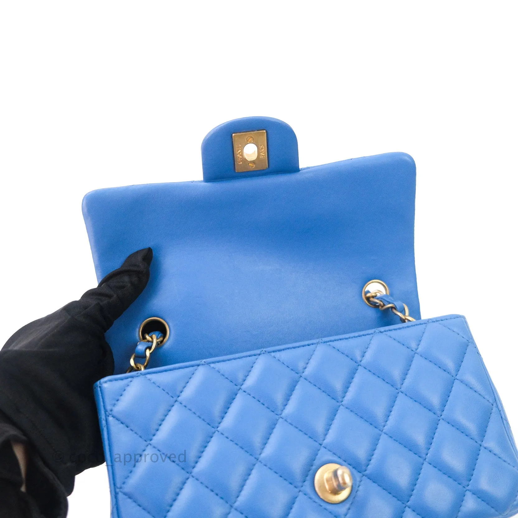 Chanel Quilted Mini Rectangular Blue Lambskin Gold Hardware