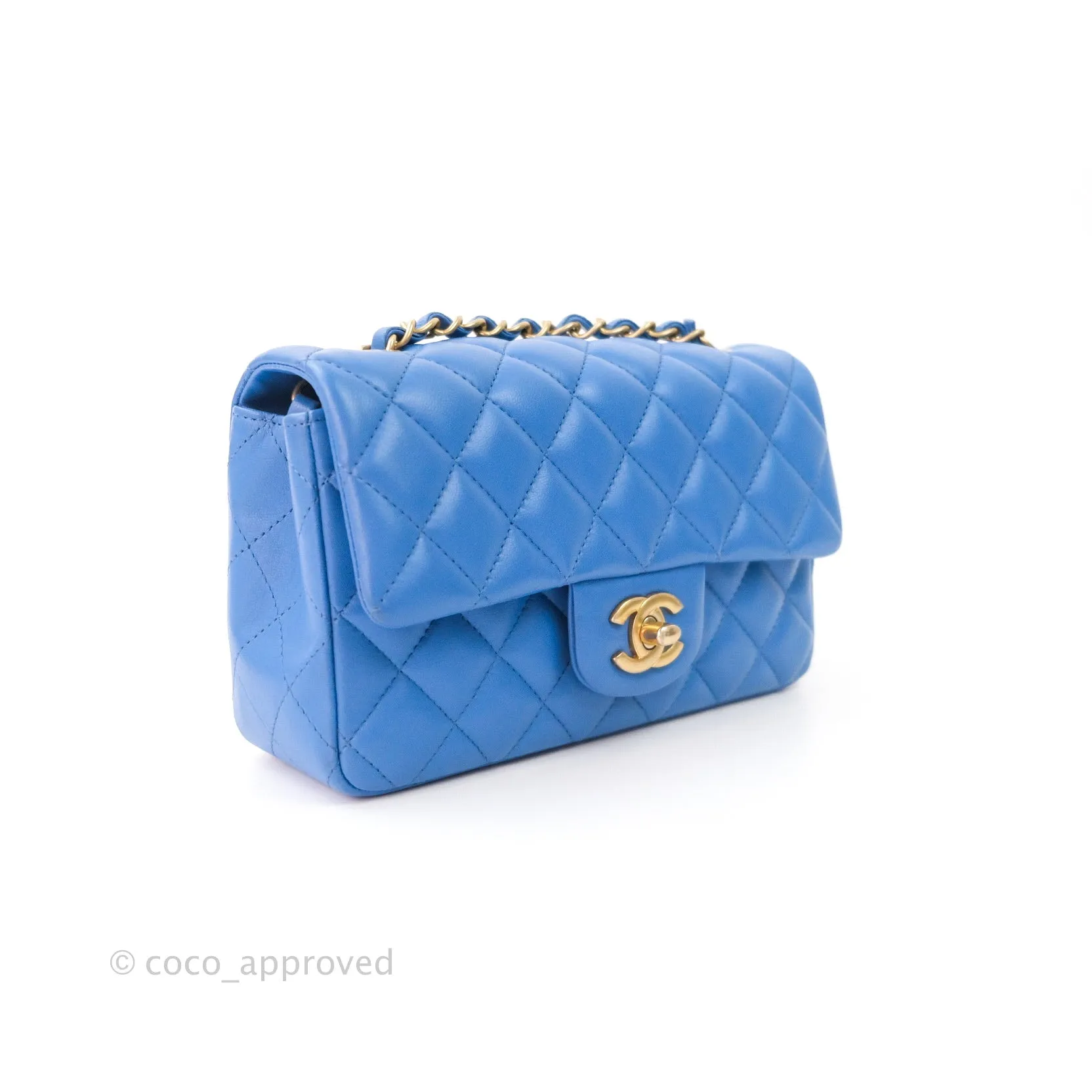 Chanel Quilted Mini Rectangular Blue Lambskin Gold Hardware