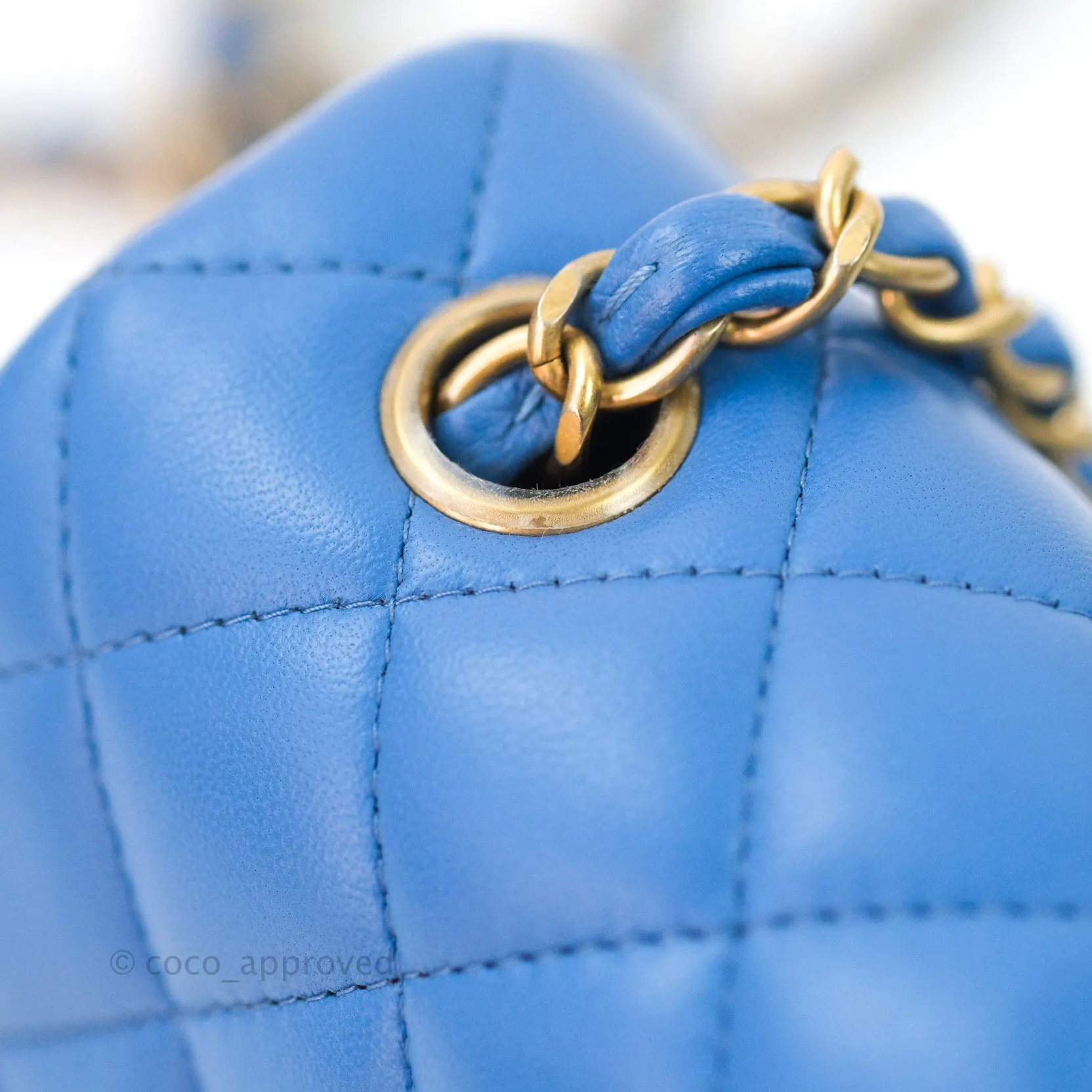 Chanel Quilted Mini Rectangular Blue Lambskin Gold Hardware