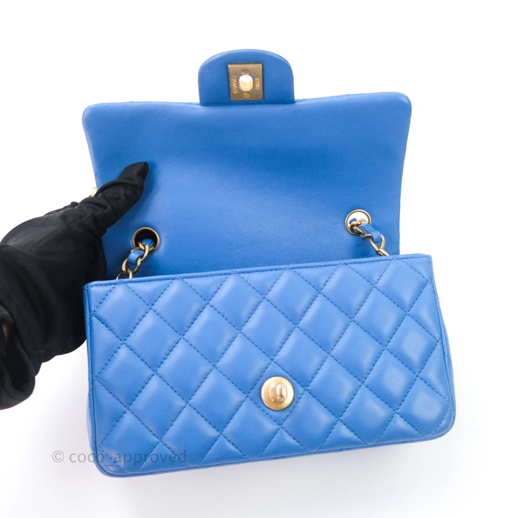 Chanel Quilted Mini Rectangular Blue Lambskin Gold Hardware
