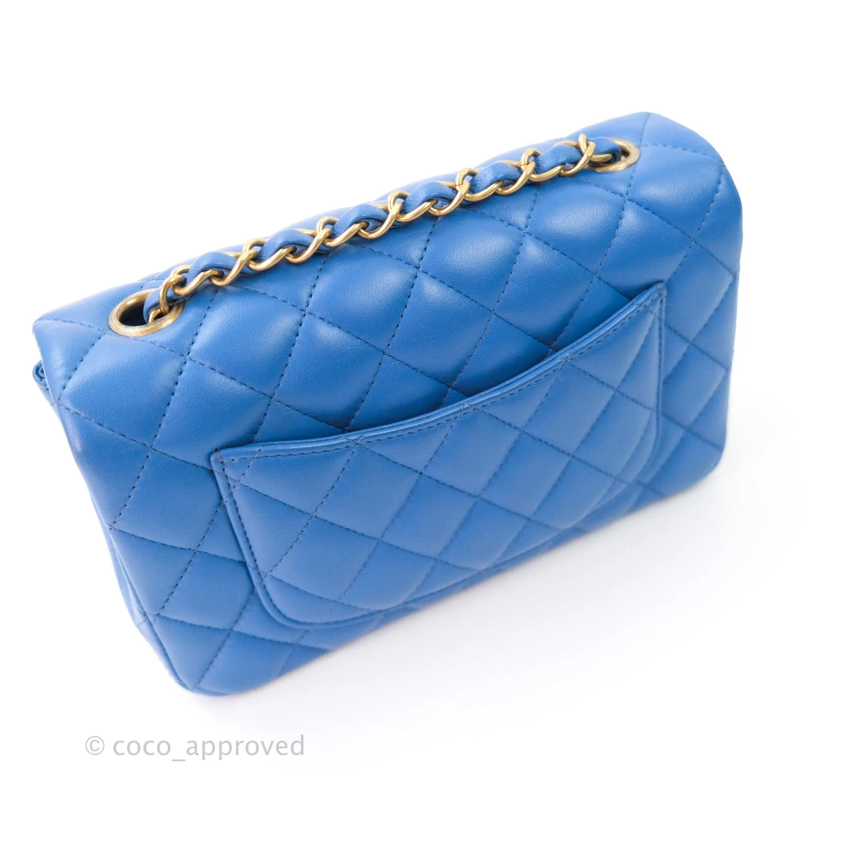 Chanel Quilted Mini Rectangular Blue Lambskin Gold Hardware