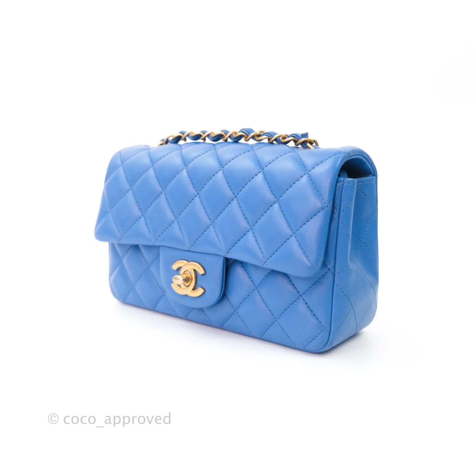Chanel Quilted Mini Rectangular Blue Lambskin Gold Hardware