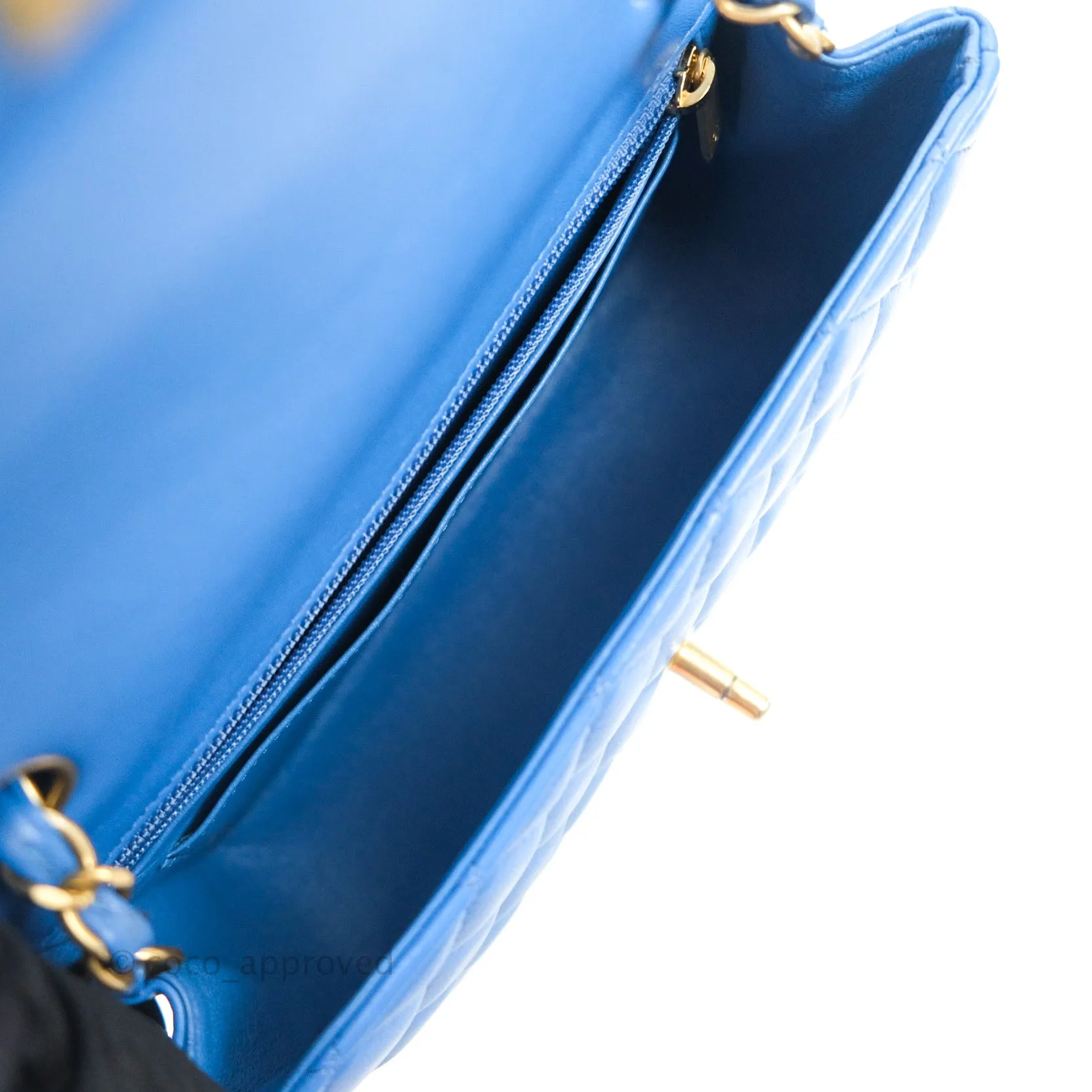 Chanel Quilted Mini Rectangular Blue Lambskin Gold Hardware