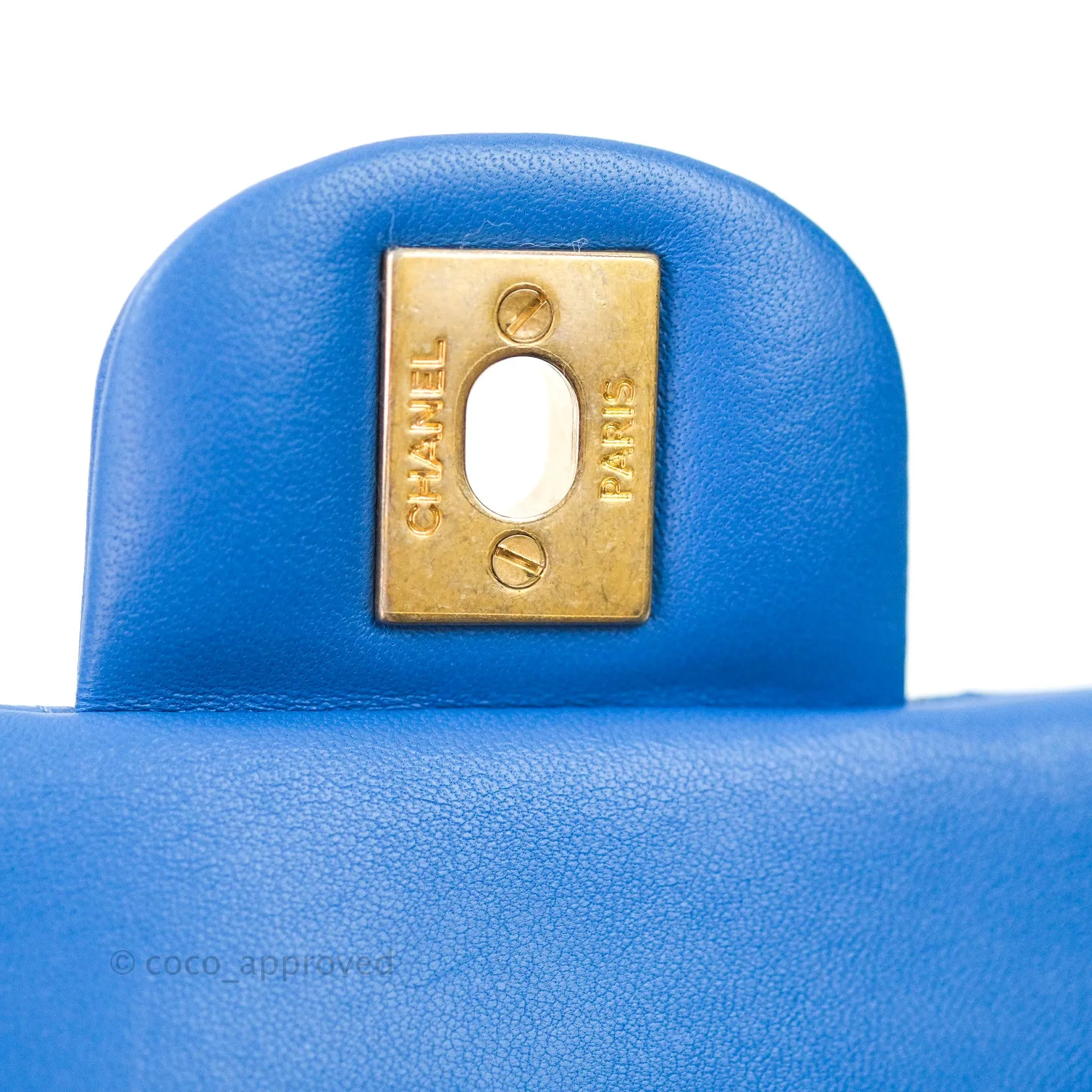 Chanel Quilted Mini Rectangular Blue Lambskin Gold Hardware