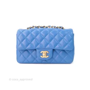 Chanel Quilted Mini Rectangular Blue Lambskin Gold Hardware