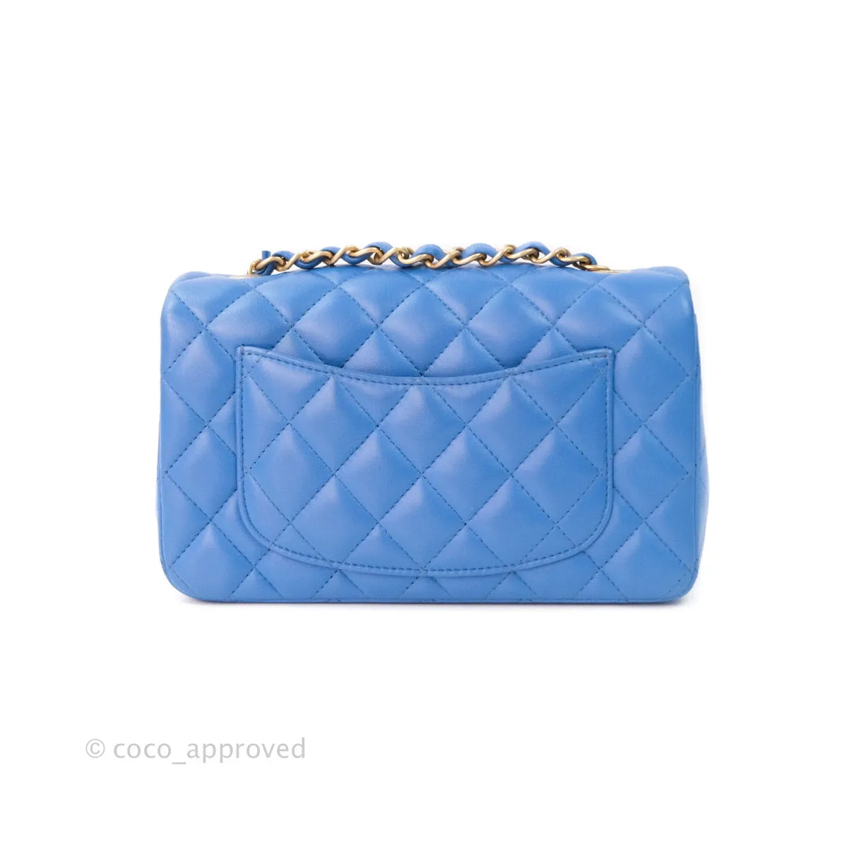 Chanel Quilted Mini Rectangular Blue Lambskin Gold Hardware