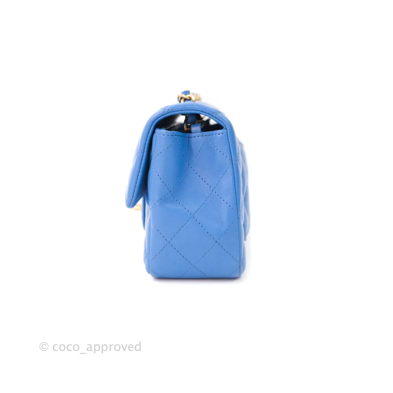 Chanel Quilted Mini Rectangular Blue Lambskin Gold Hardware