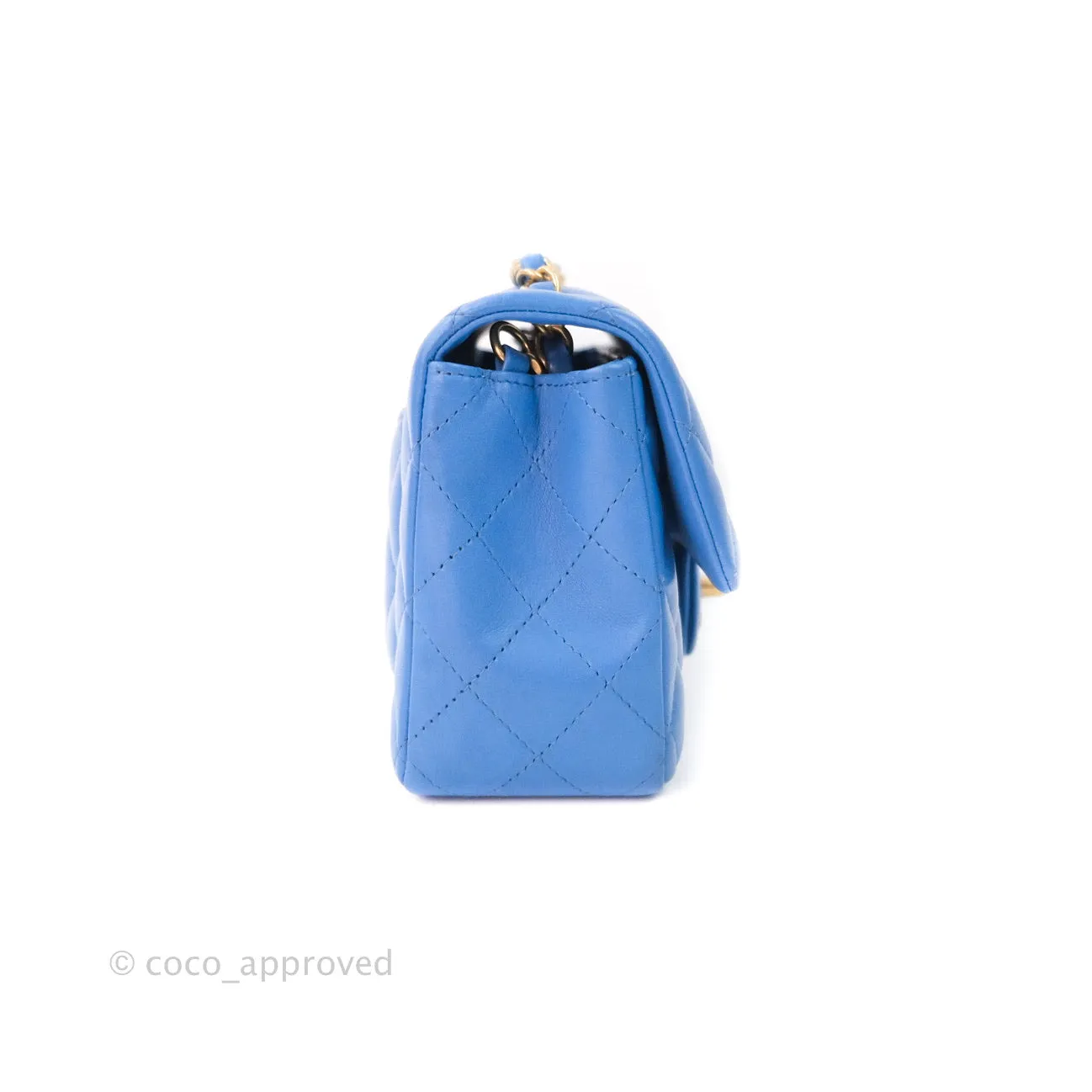 Chanel Quilted Mini Rectangular Blue Lambskin Gold Hardware