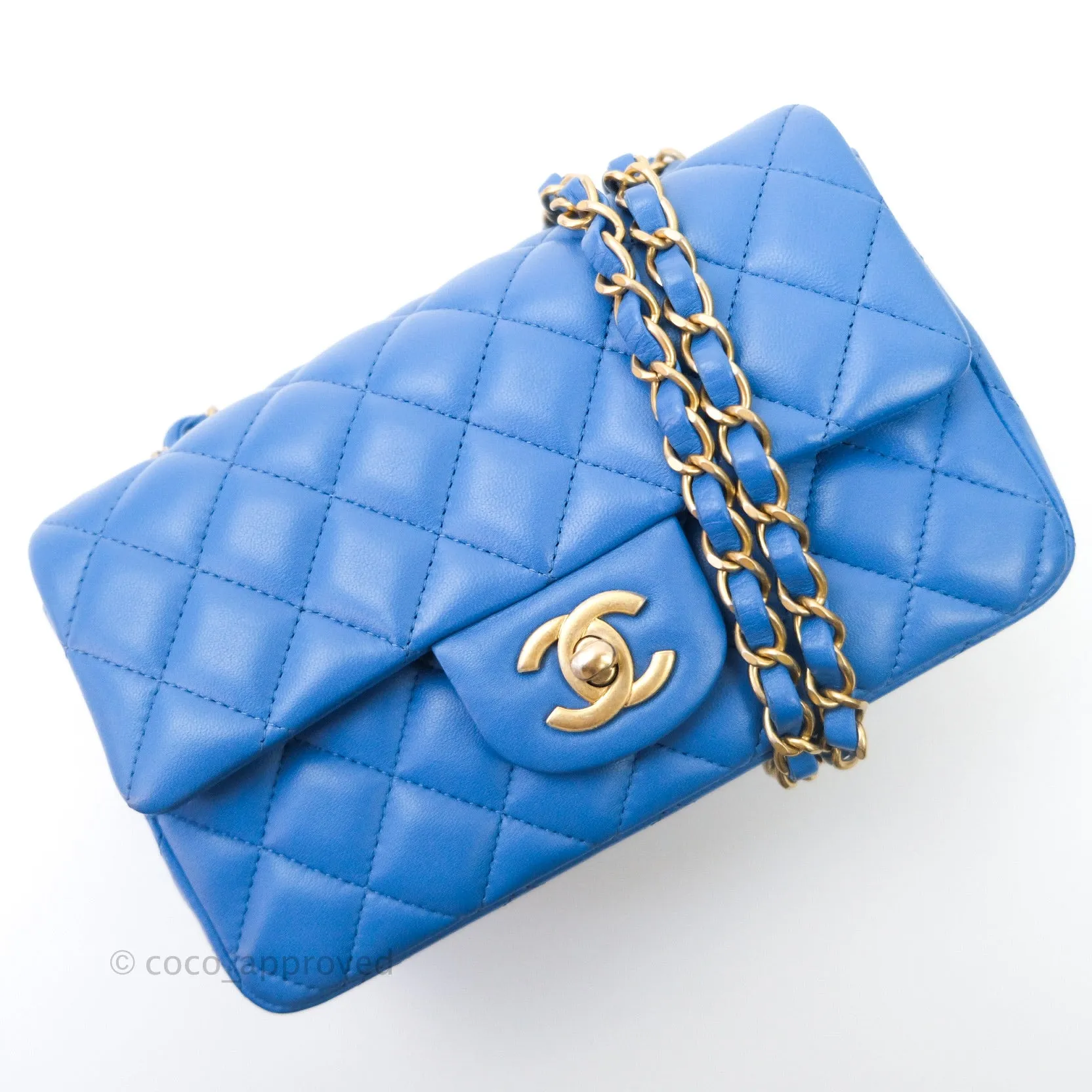 Chanel Quilted Mini Rectangular Blue Lambskin Gold Hardware