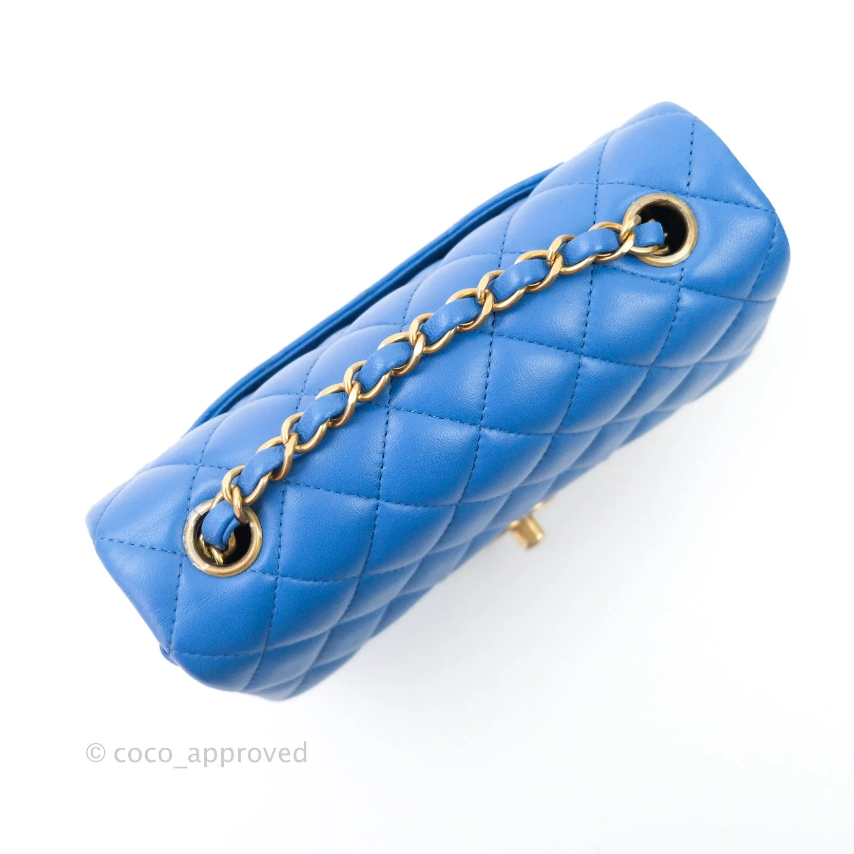 Chanel Quilted Mini Rectangular Blue Lambskin Gold Hardware