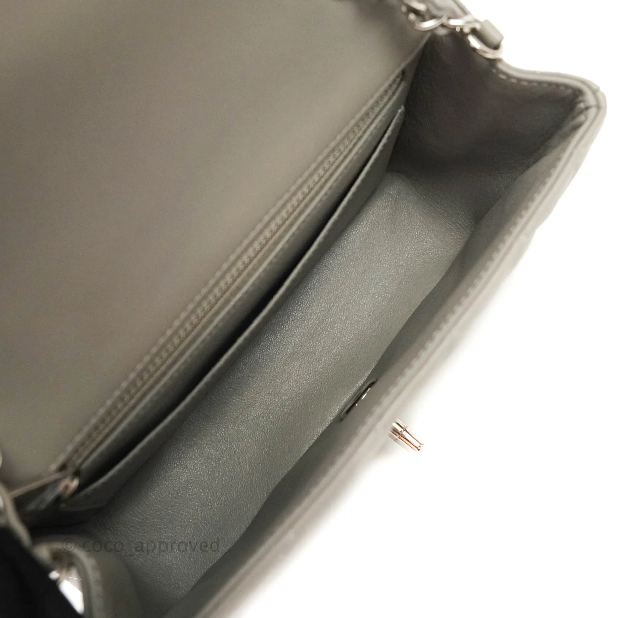 Chanel Quilted Mini Rectangular Flap Grey Lambskin Silver Hardware 19B