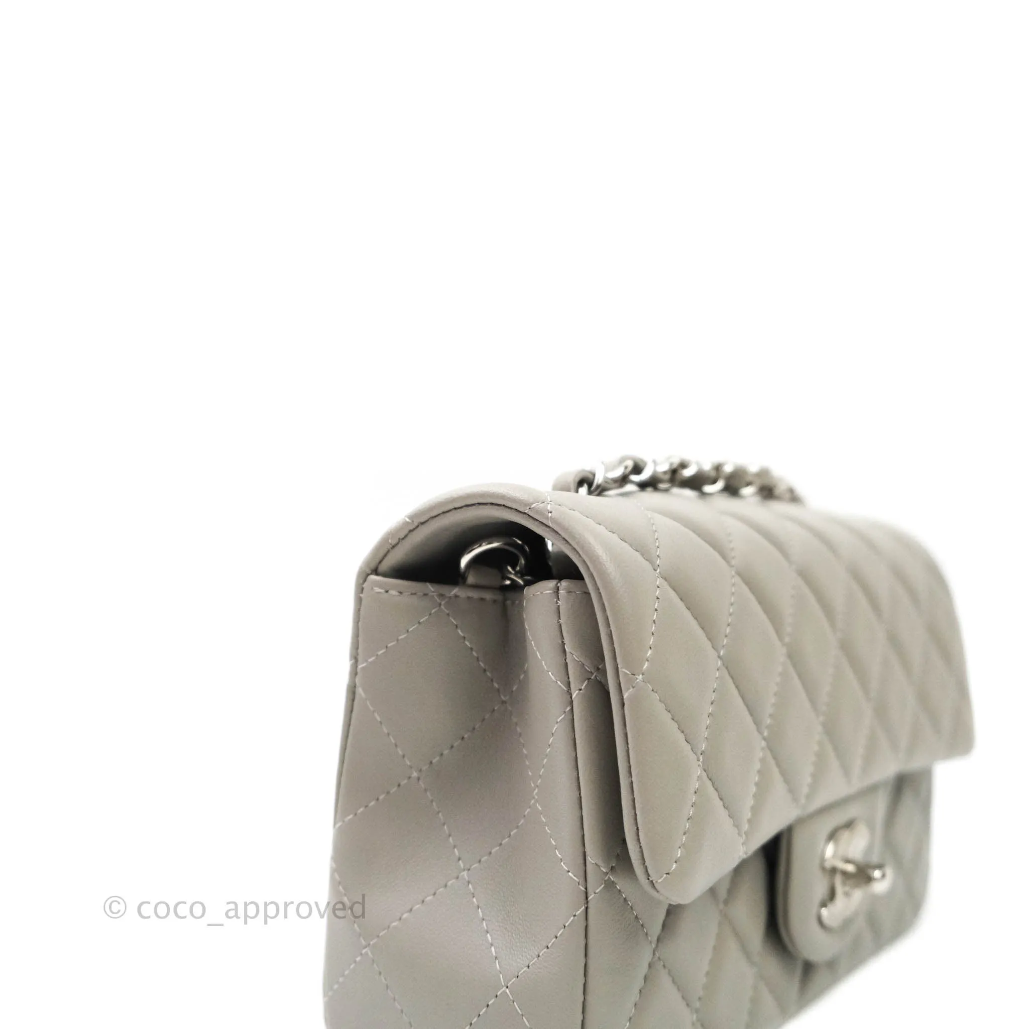 Chanel Quilted Mini Rectangular Flap Grey Lambskin Silver Hardware 19B