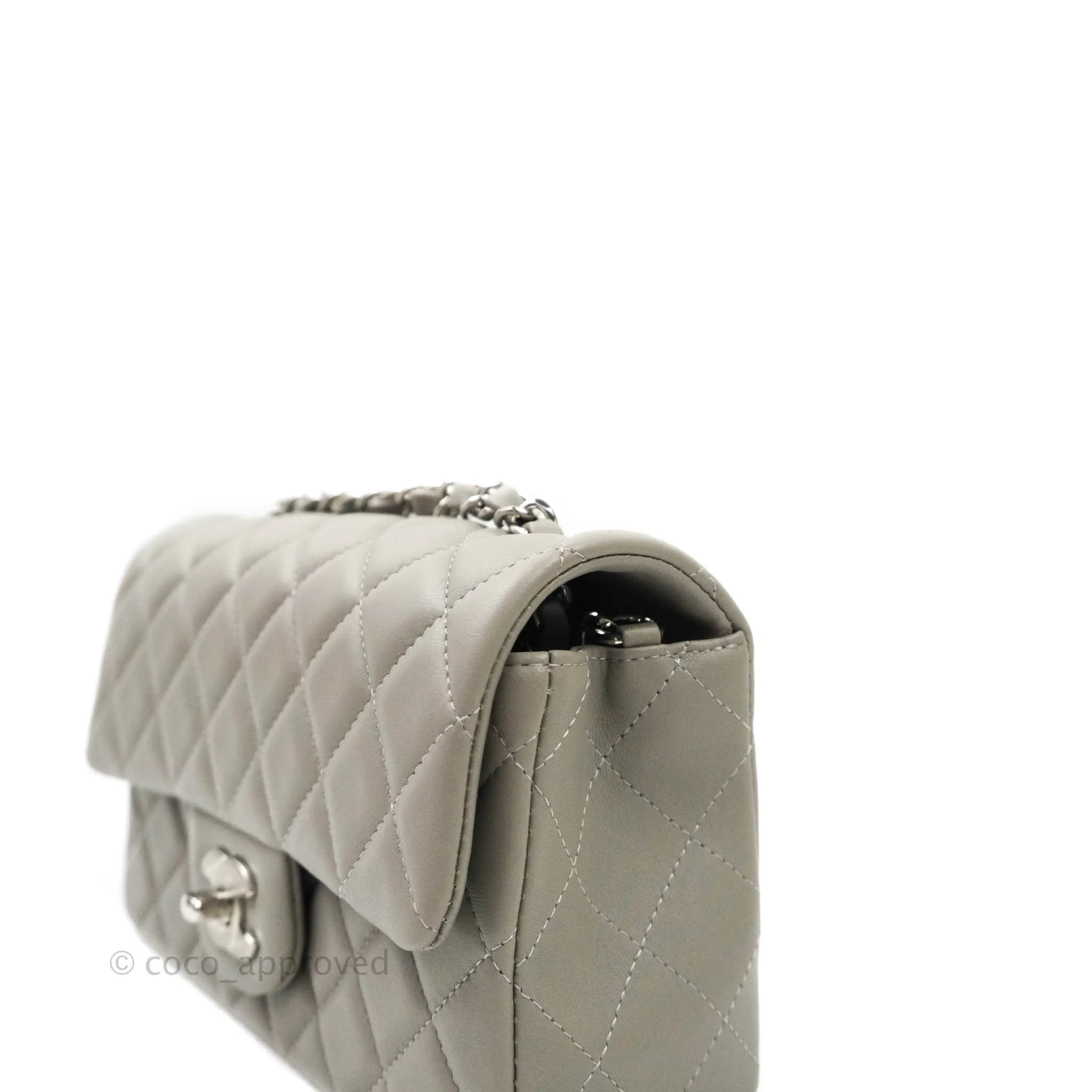 Chanel Quilted Mini Rectangular Flap Grey Lambskin Silver Hardware 19B