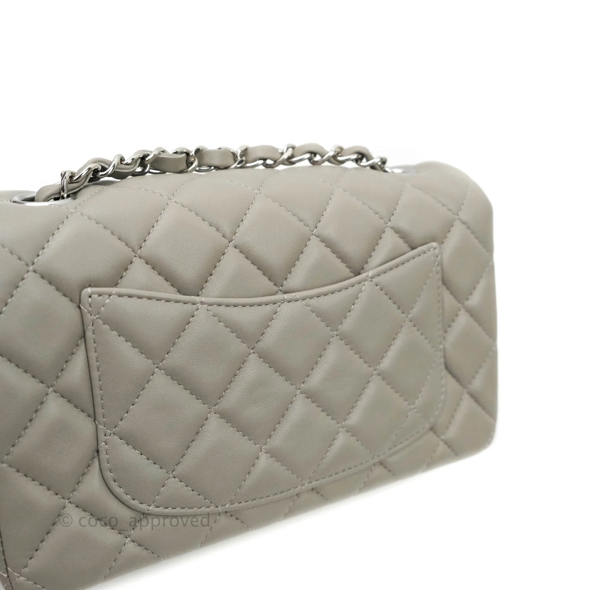 Chanel Quilted Mini Rectangular Flap Grey Lambskin Silver Hardware 19B
