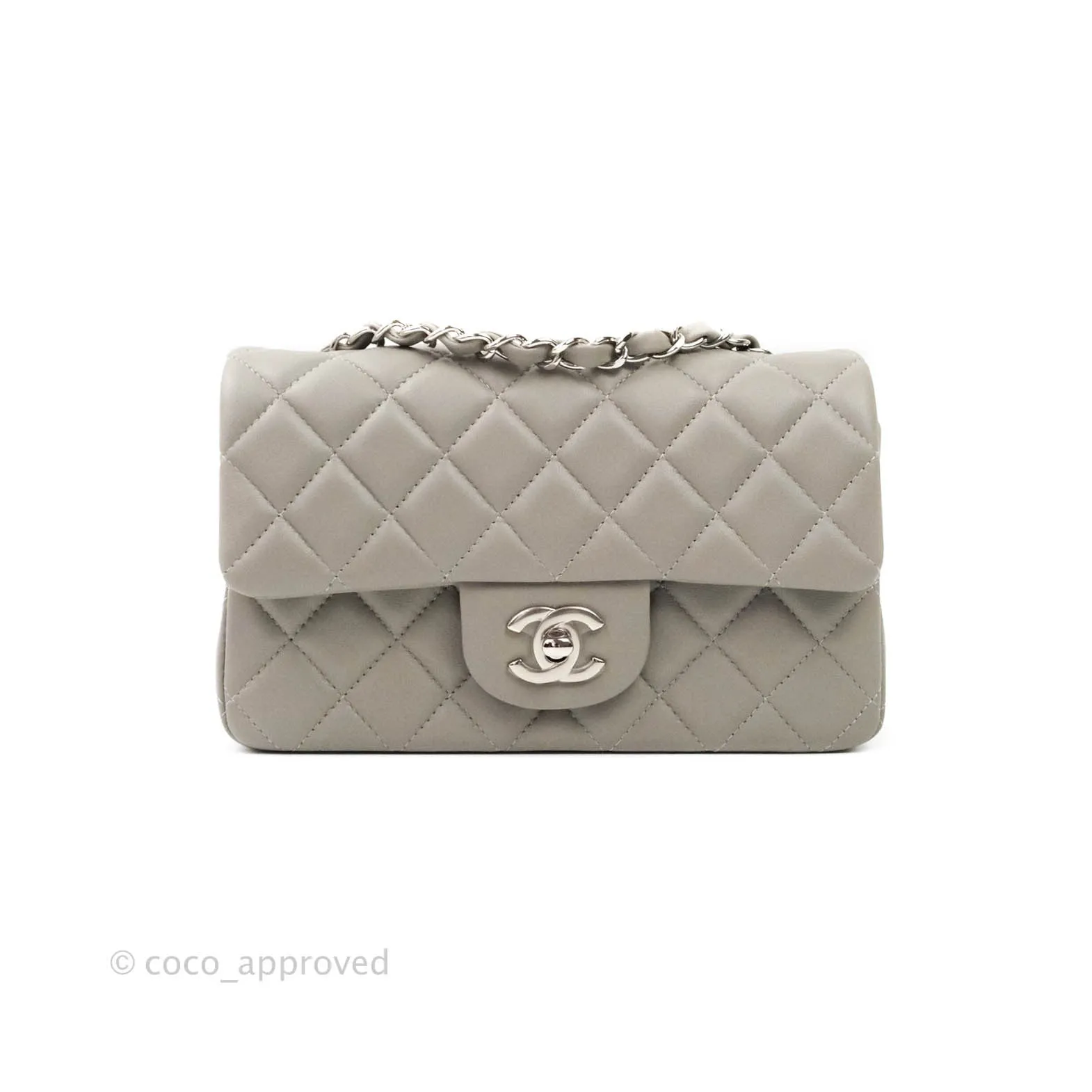 Chanel Quilted Mini Rectangular Flap Grey Lambskin Silver Hardware 19B