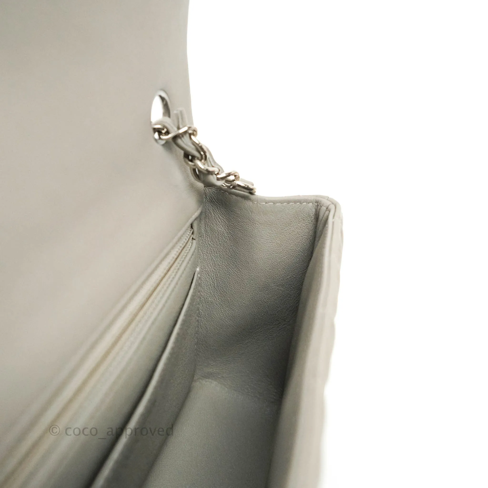 Chanel Quilted Mini Rectangular Flap Grey Lambskin Silver Hardware 19B