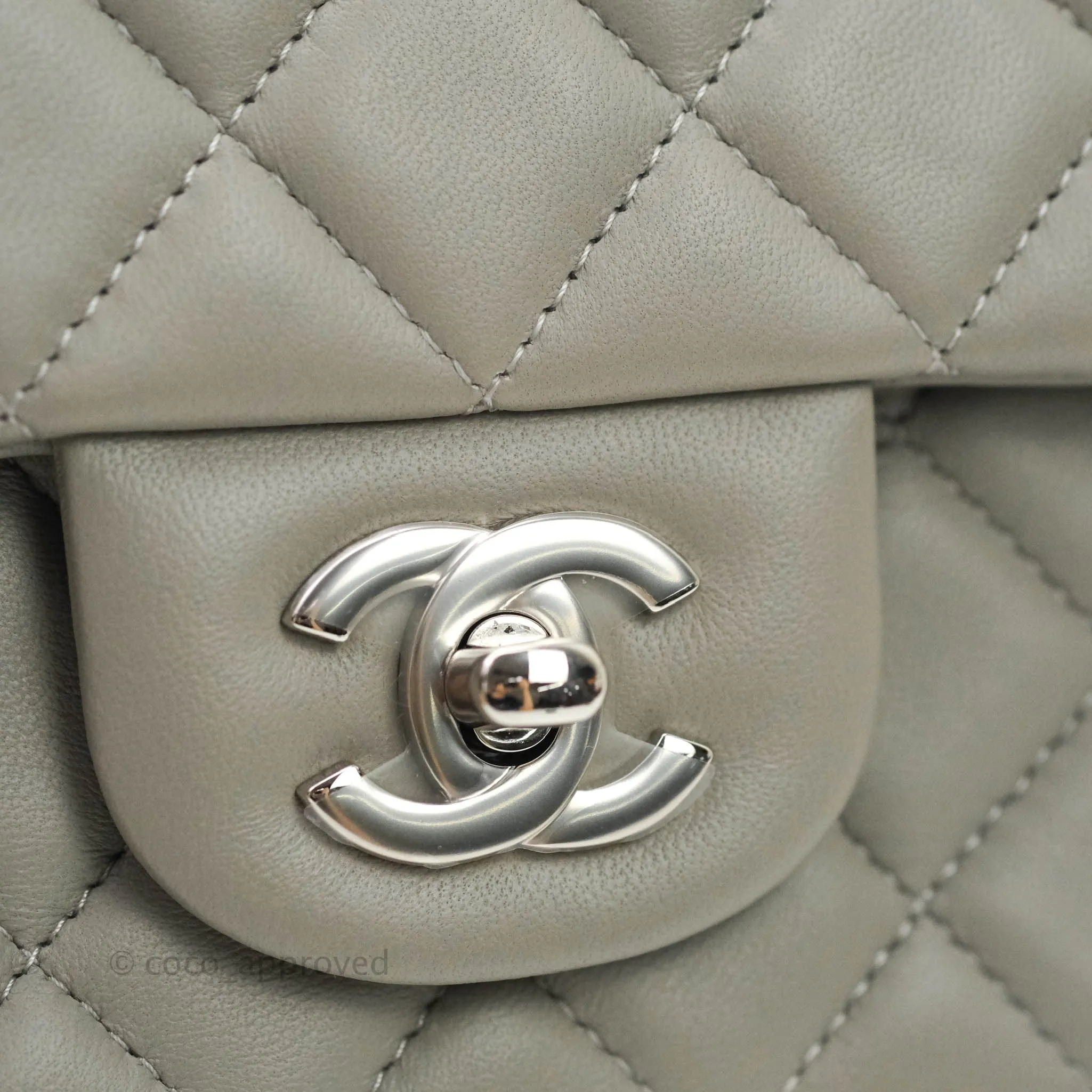 Chanel Quilted Mini Rectangular Flap Grey Lambskin Silver Hardware 19B