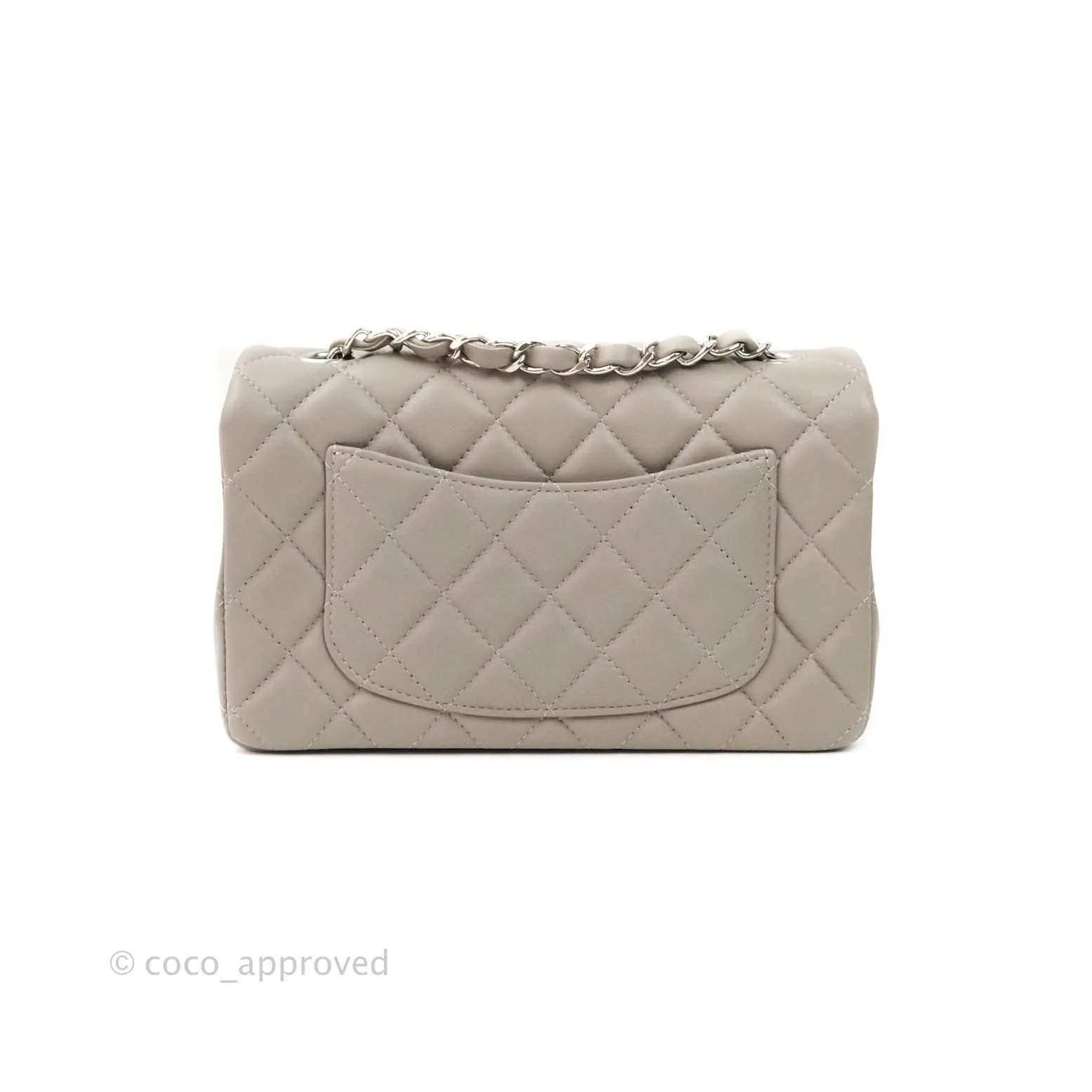 Chanel Quilted Mini Rectangular Flap Grey Lambskin Silver Hardware 19B