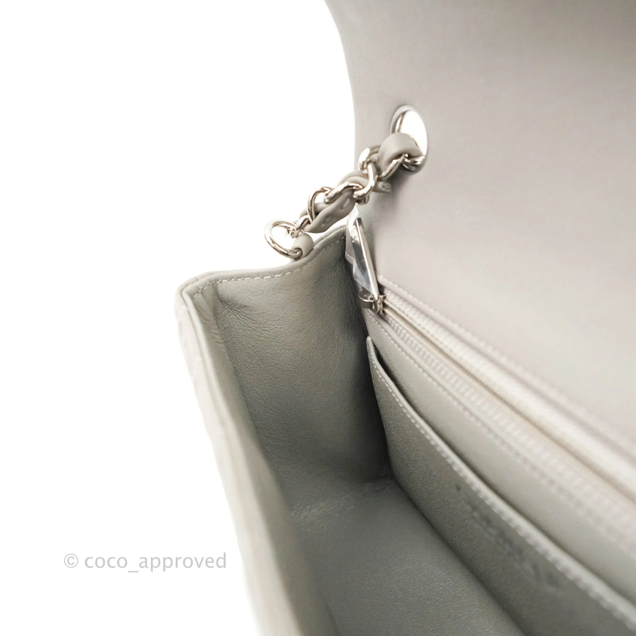 Chanel Quilted Mini Rectangular Flap Grey Lambskin Silver Hardware 19B