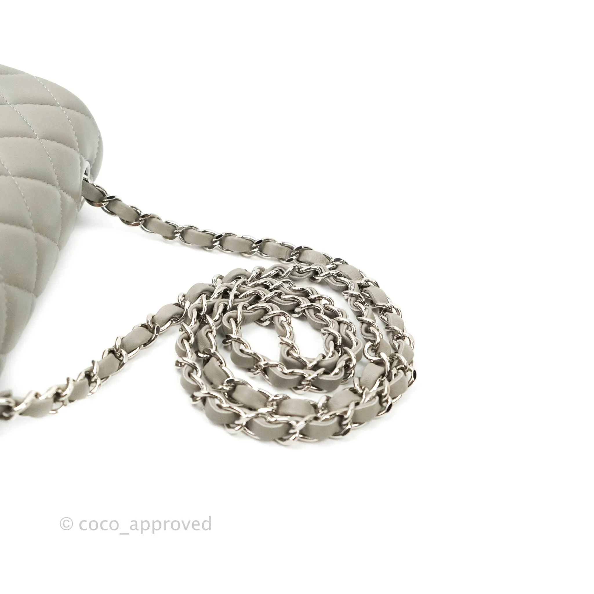 Chanel Quilted Mini Rectangular Flap Grey Lambskin Silver Hardware 19B