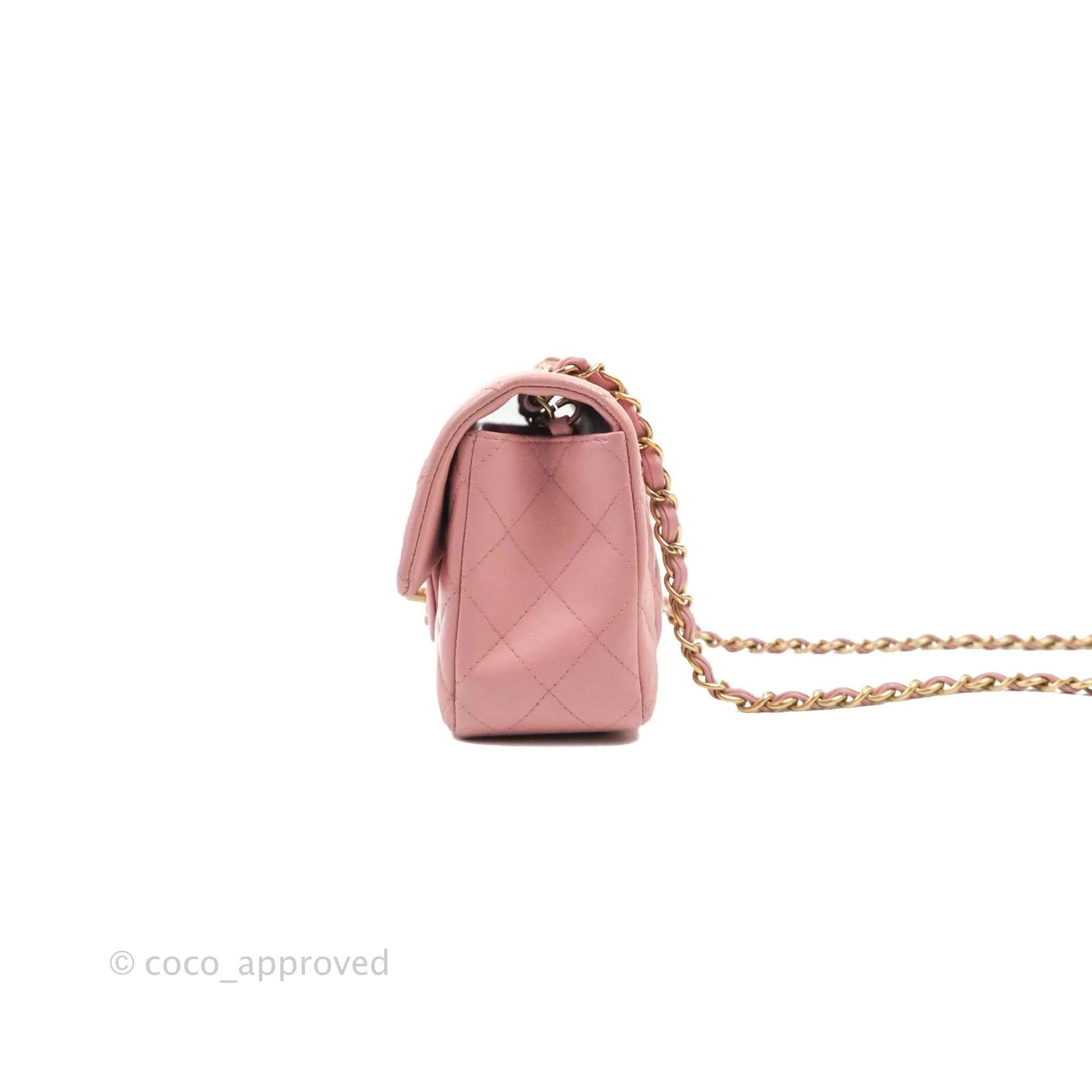 Chanel Quilted Mini Rectangular Flap Pink Lambskin Gold Hardware