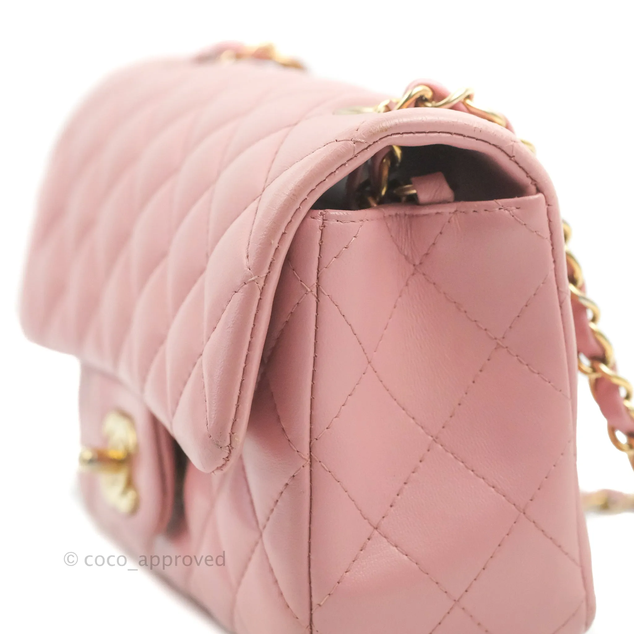 Chanel Quilted Mini Rectangular Flap Pink Lambskin Gold Hardware
