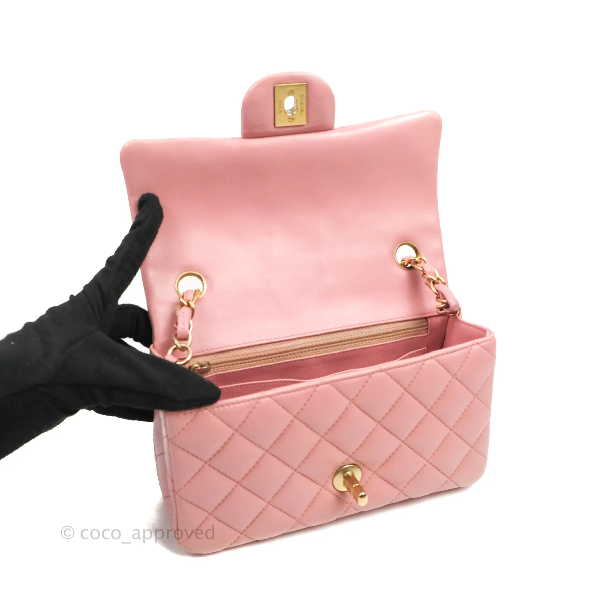 Chanel Quilted Mini Rectangular Flap Pink Lambskin Gold Hardware