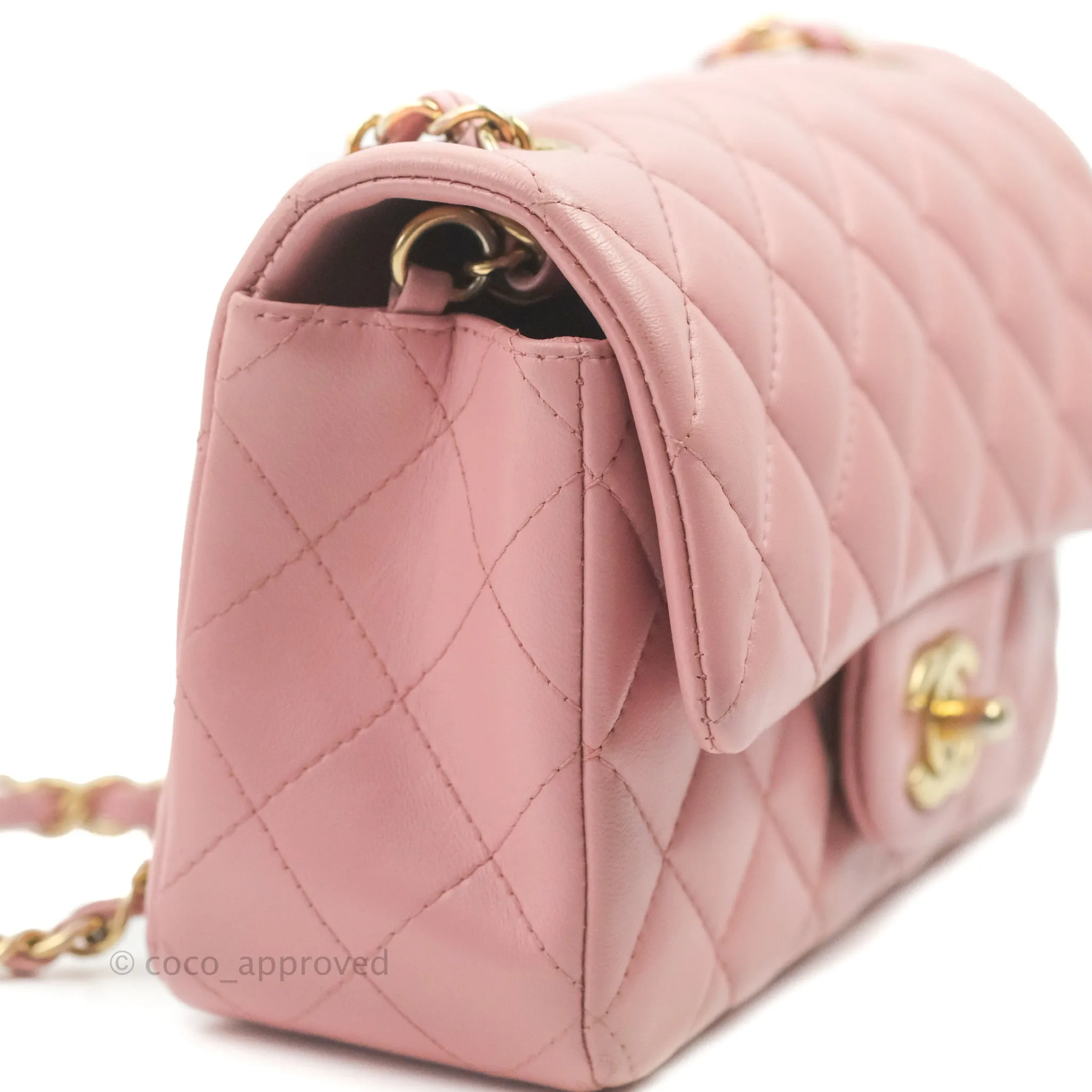 Chanel Quilted Mini Rectangular Flap Pink Lambskin Gold Hardware
