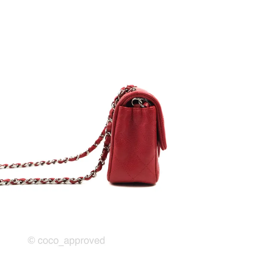 Chanel Quilted Mini Rectangular Flap Red Caviar Silver Hardware