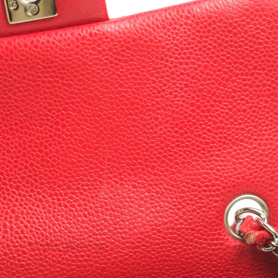 Chanel Quilted Mini Rectangular Flap Red Caviar Silver Hardware