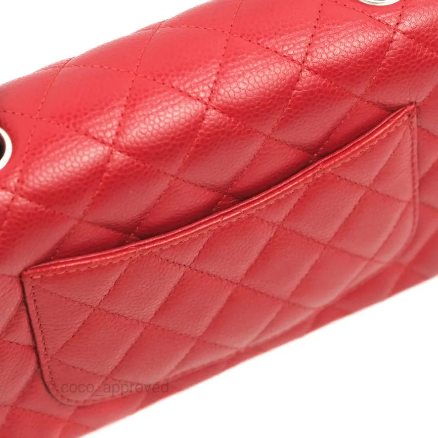 Chanel Quilted Mini Rectangular Flap Red Caviar Silver Hardware