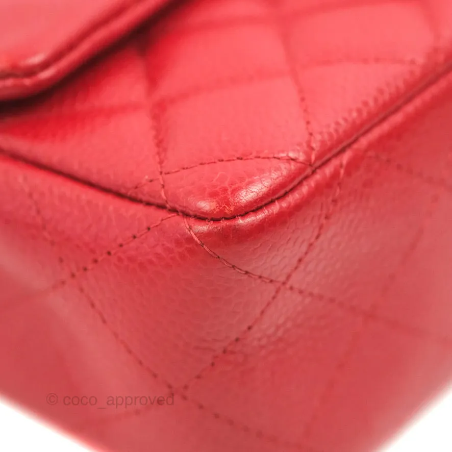 Chanel Quilted Mini Rectangular Flap Red Caviar Silver Hardware
