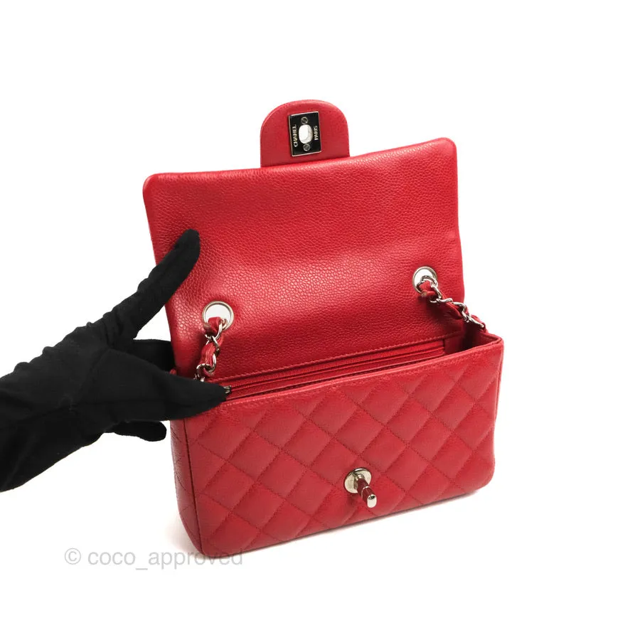 Chanel Quilted Mini Rectangular Flap Red Caviar Silver Hardware