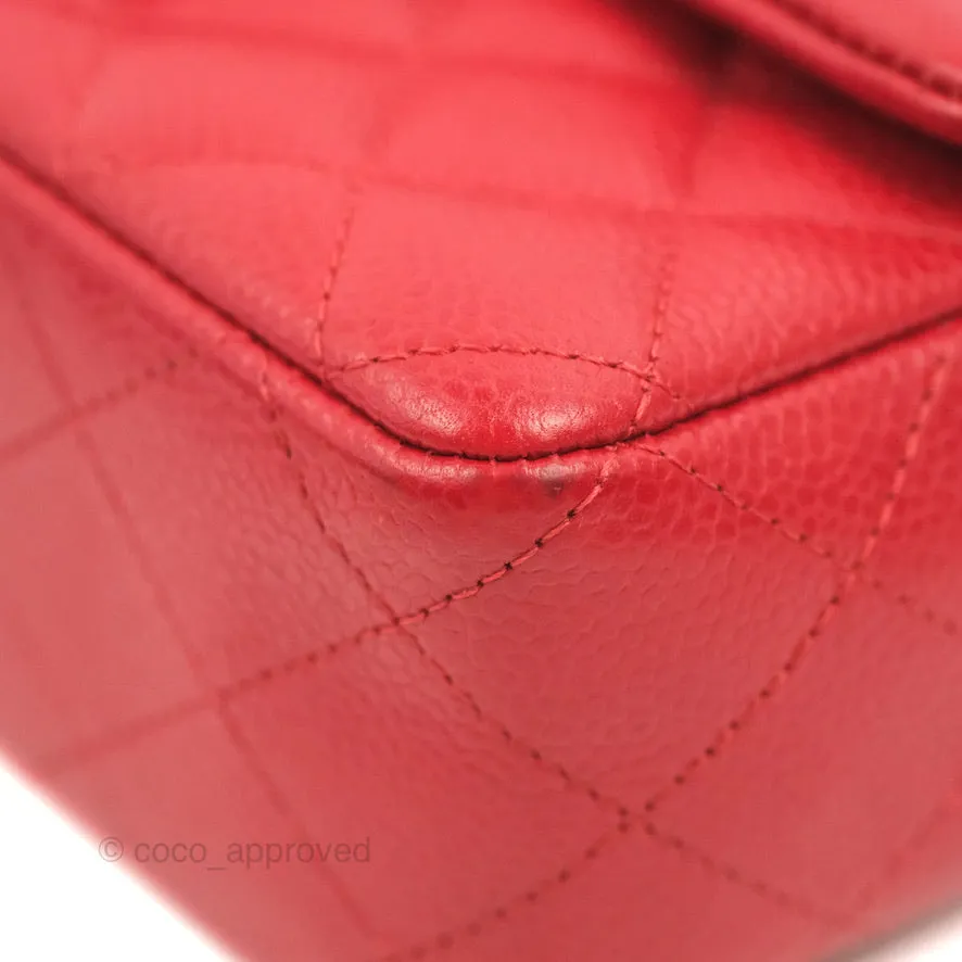 Chanel Quilted Mini Rectangular Flap Red Caviar Silver Hardware
