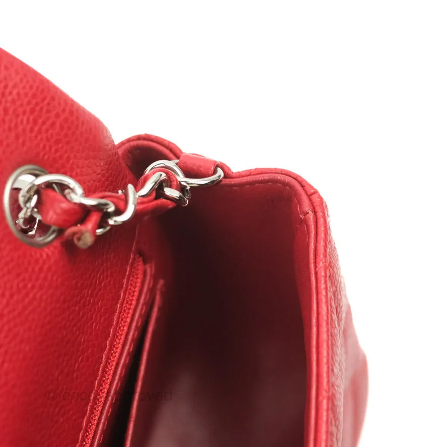 Chanel Quilted Mini Rectangular Flap Red Caviar Silver Hardware