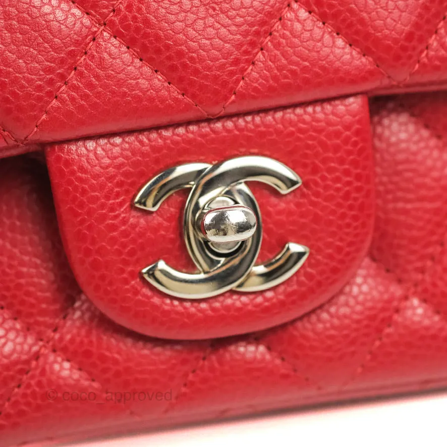 Chanel Quilted Mini Rectangular Flap Red Caviar Silver Hardware