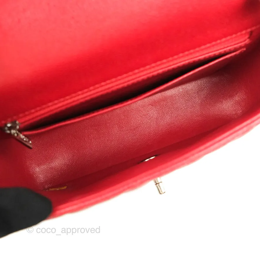 Chanel Quilted Mini Rectangular Flap Red Caviar Silver Hardware